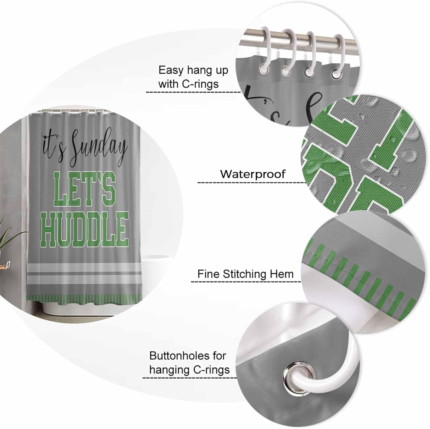 ZOE GARDEN Grey Football Shower Curtain Set with Hooks