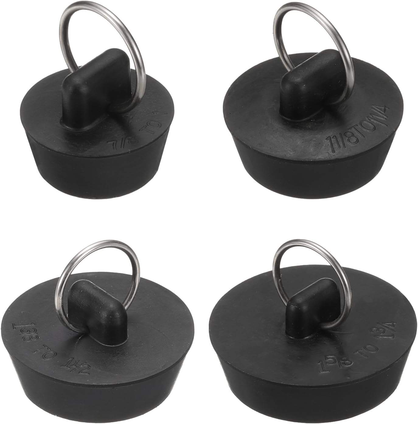 Uxcell 4Pcs Drain Stoppers with Hanging Ring - 4 Sizes Black