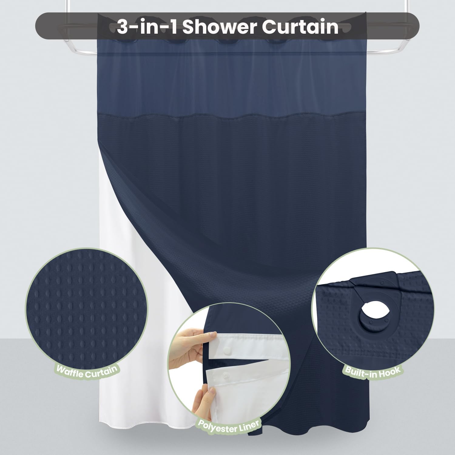 Inhousolu Premium No Hook Shower Curtain Set