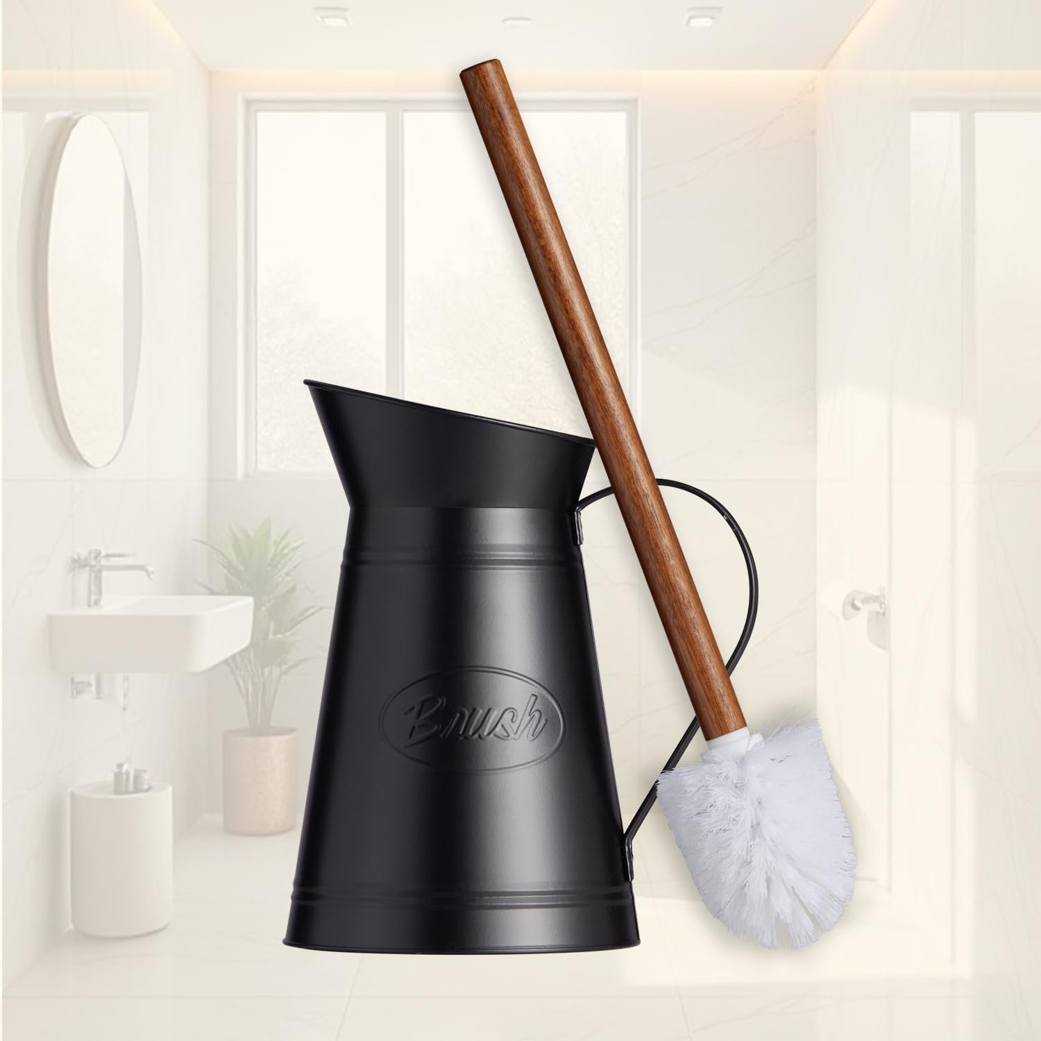 Farmhouse Toilet Brush with Metal Holder Set