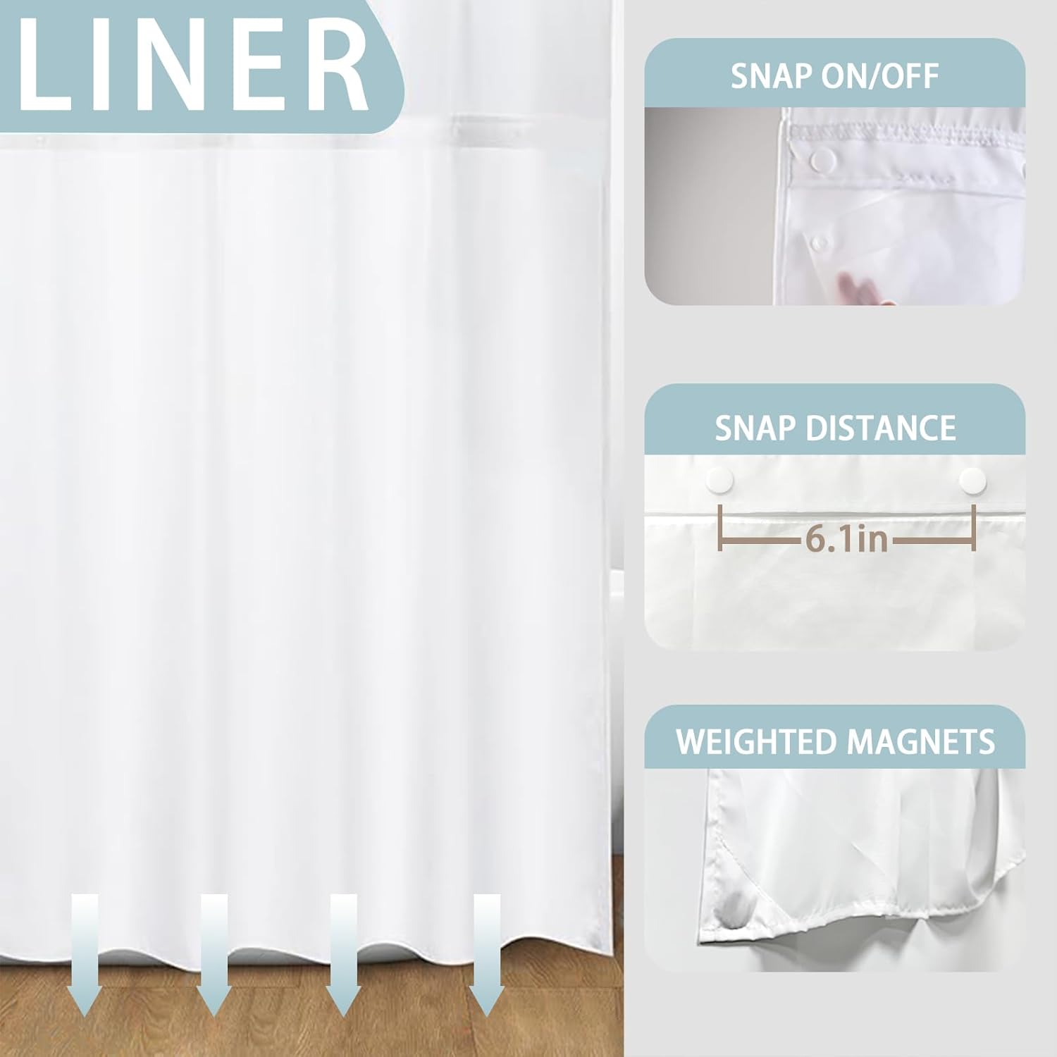 No Hook Beach Shower Curtain Set with Snap Liner 71x74 Inches
