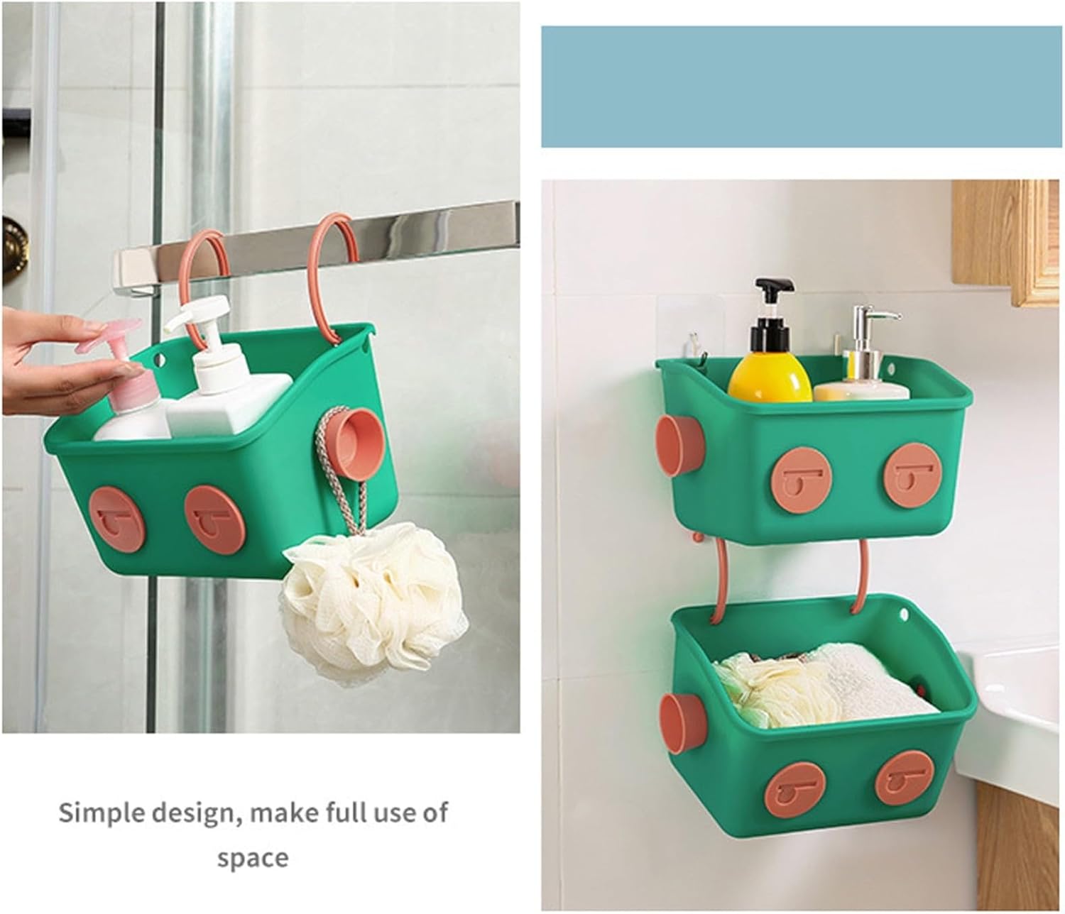 Shower Storage Basket With Hooks No Drilling Grey Organizer