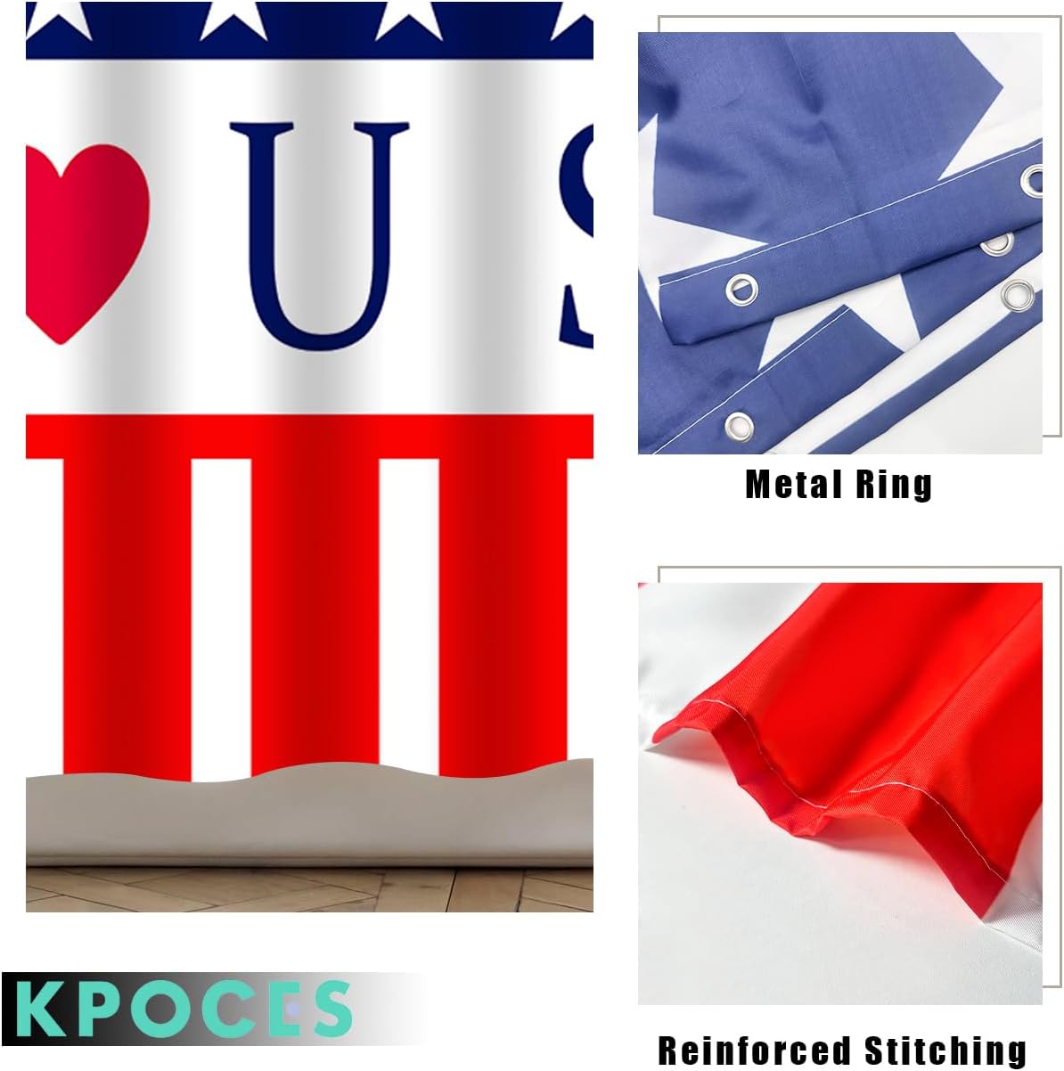 I Love USA 4th of July Flag Shower Curtain Set