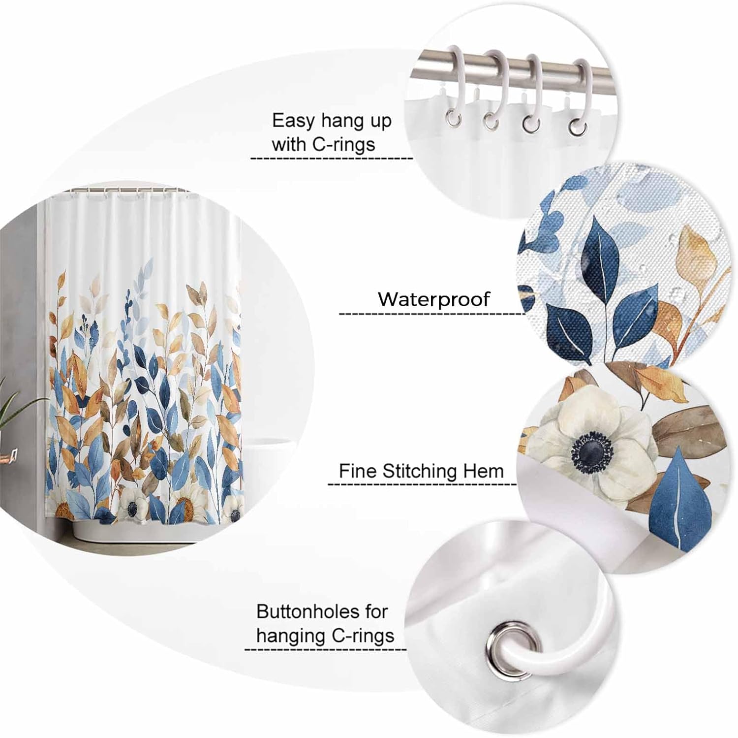 ZOE GARDEN Fall Eucalyptus Shower Curtain Set 1
