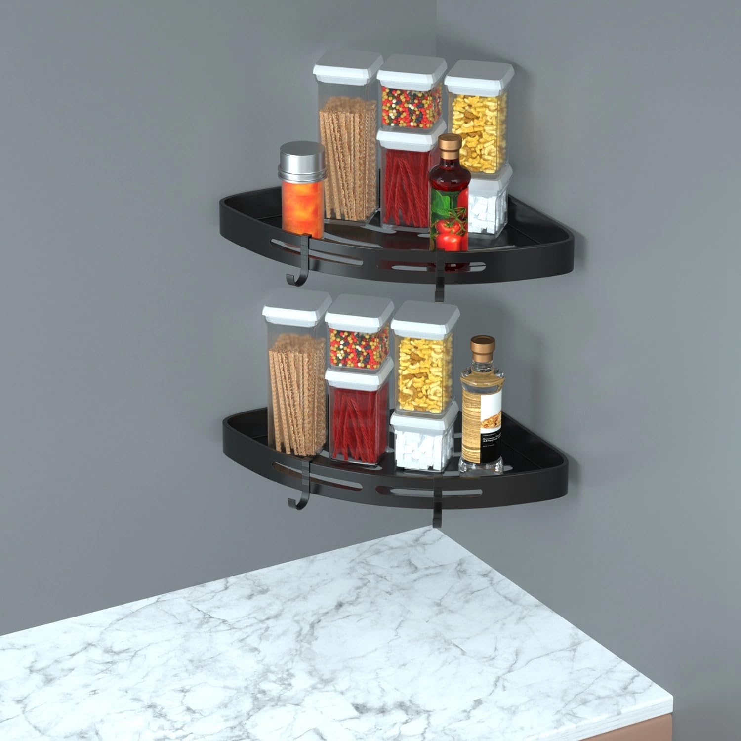 2Pcs Corner Shower Caddy Shelf with Adhesive Mount 1