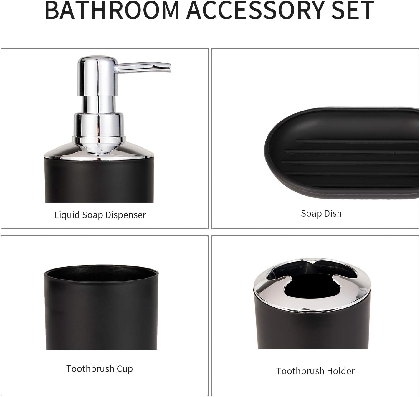 Fanciher 4-Piece Black Bathroom Accessory Set