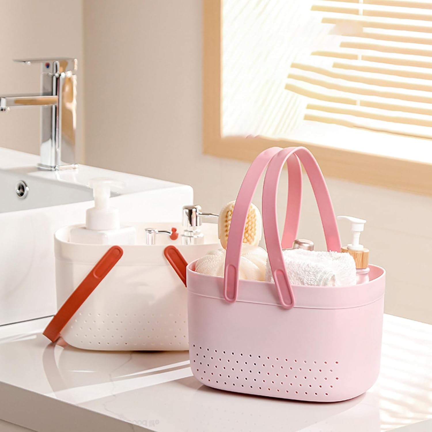 Multi-Scene Plastic Storage Basket with TPR Handle and Ventilated Design