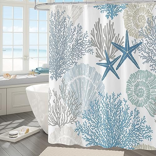 Gibelle Blue Nautical Shower Curtain 72x78 with Hooks