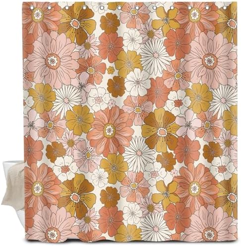 BAUCIWLD Retro Boho Flower Shower Curtain Set with 12 Hooks 1