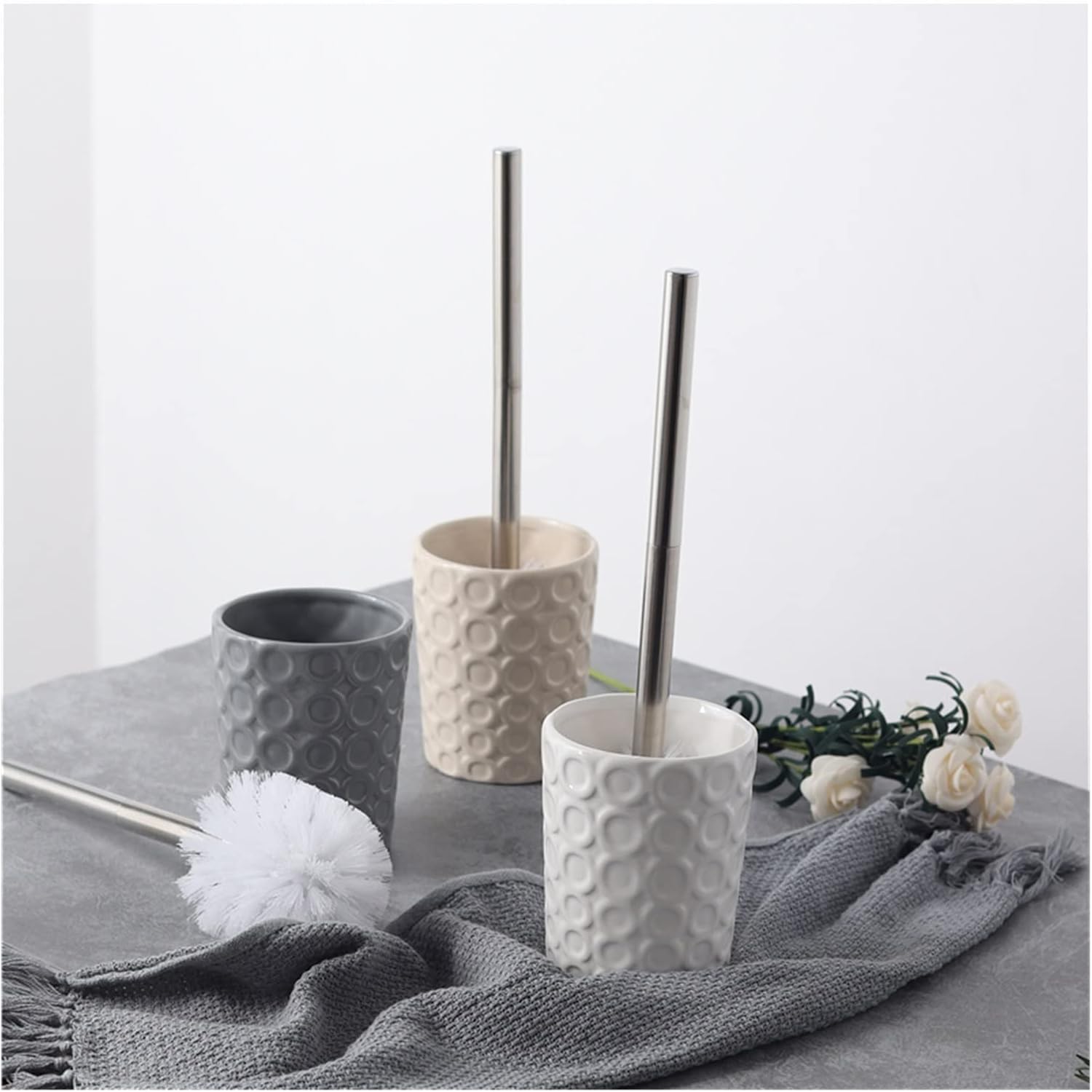 INPETS Toilet Brush Holder Set with Ceramic and Stainless Steel