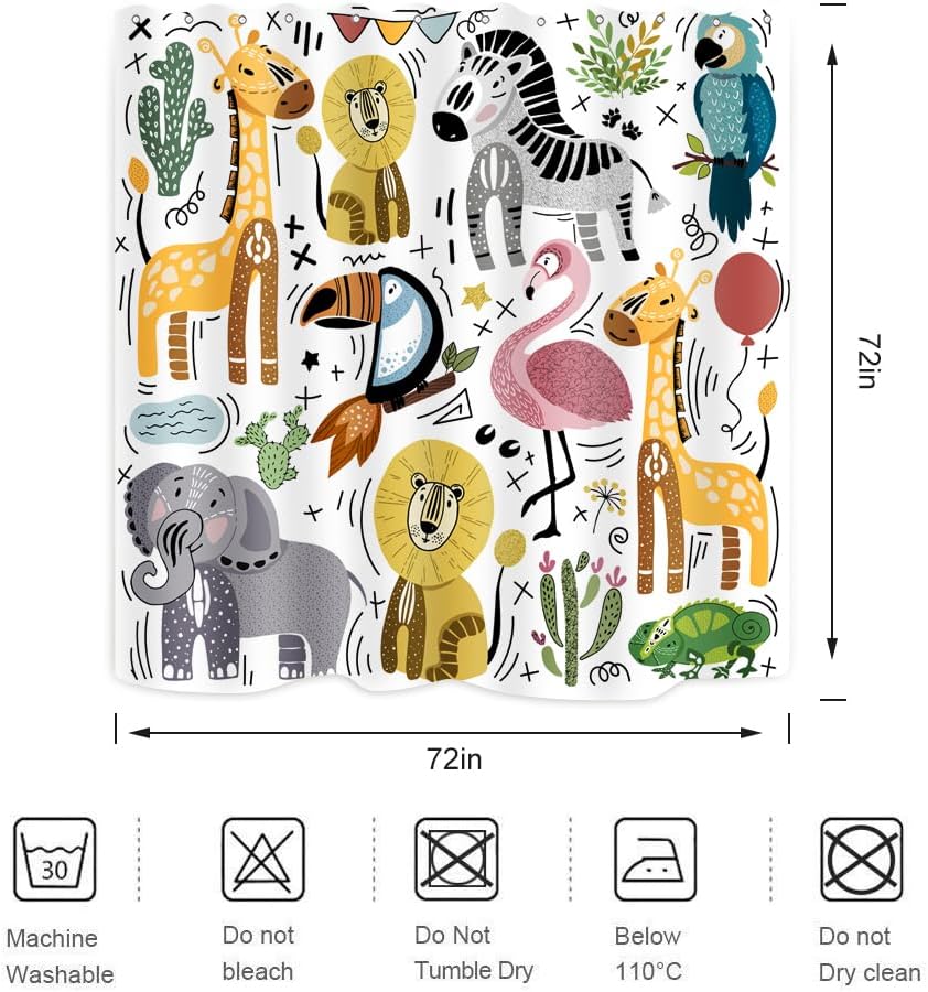 Cute Animal Shower Curtain Set with 12 Plastic Hooks