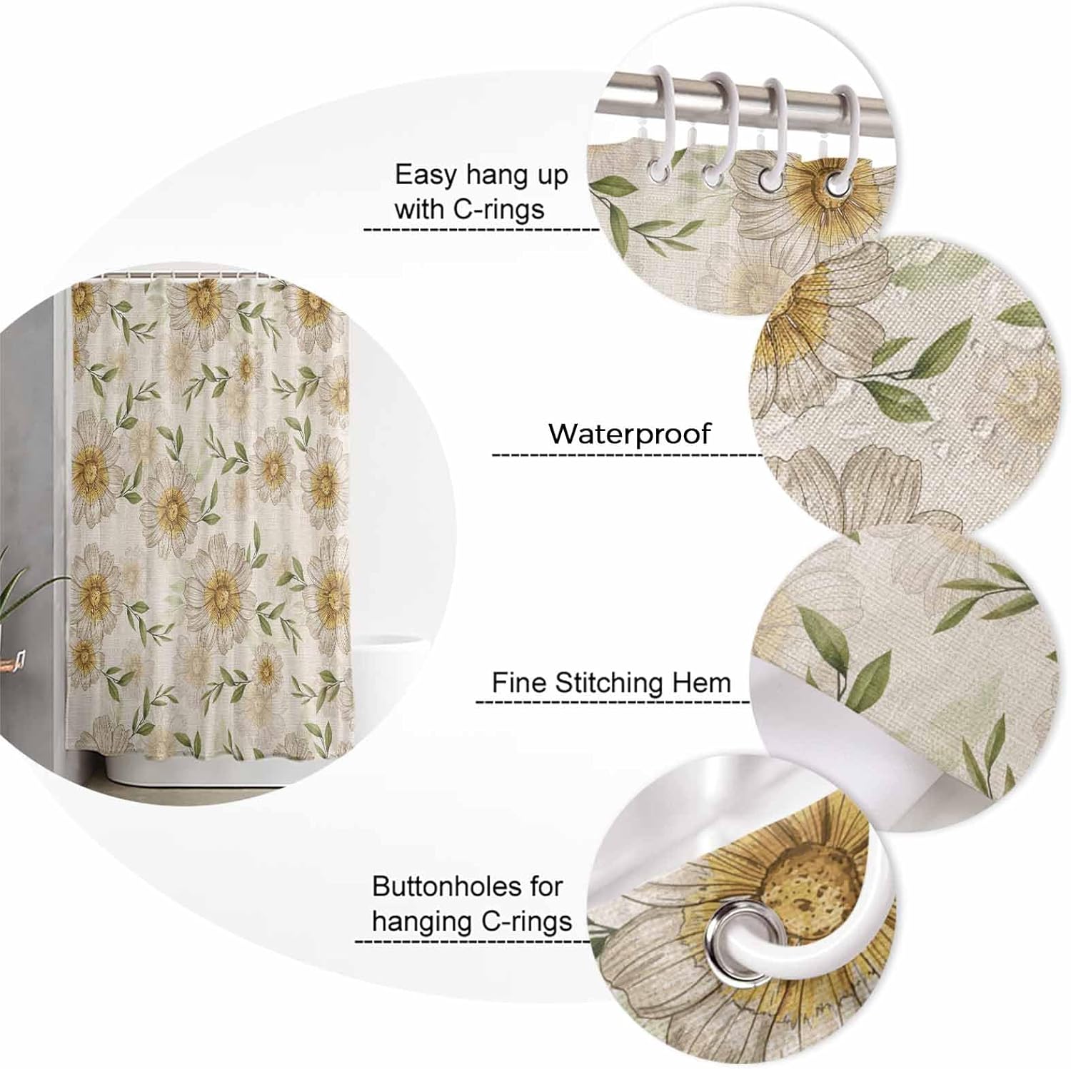 ZOE GARDEN Farmhouse Floral Shower Curtain Set