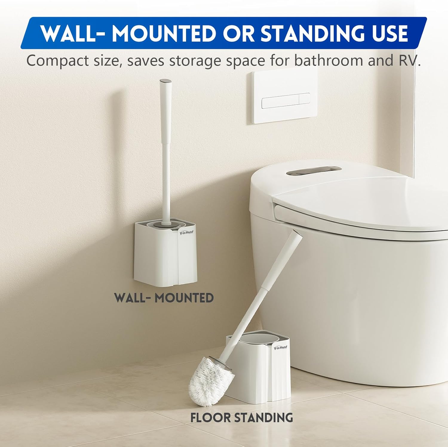 Y-in Hand Toilet Brush and Holder Set - Compact Durable Wall Mountable