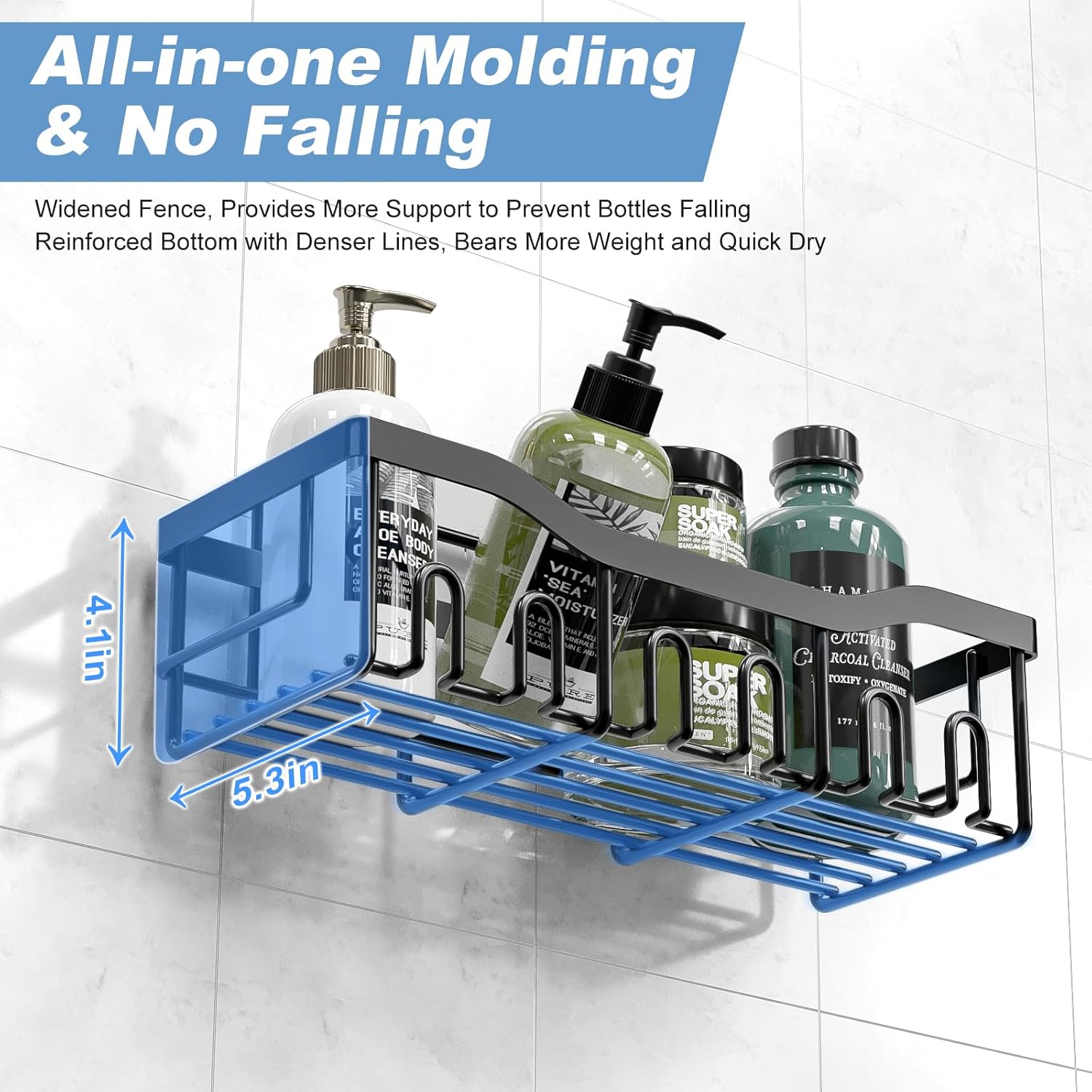 Phiaso 6 Pack Shower Caddy - Drill-Free Stainless Steel Organizer