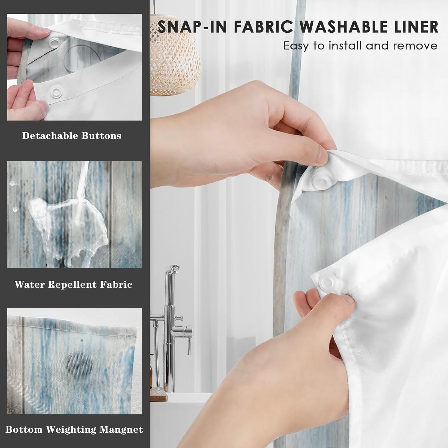 Nesphy No Hook Blue Daisy Shower Curtain Set