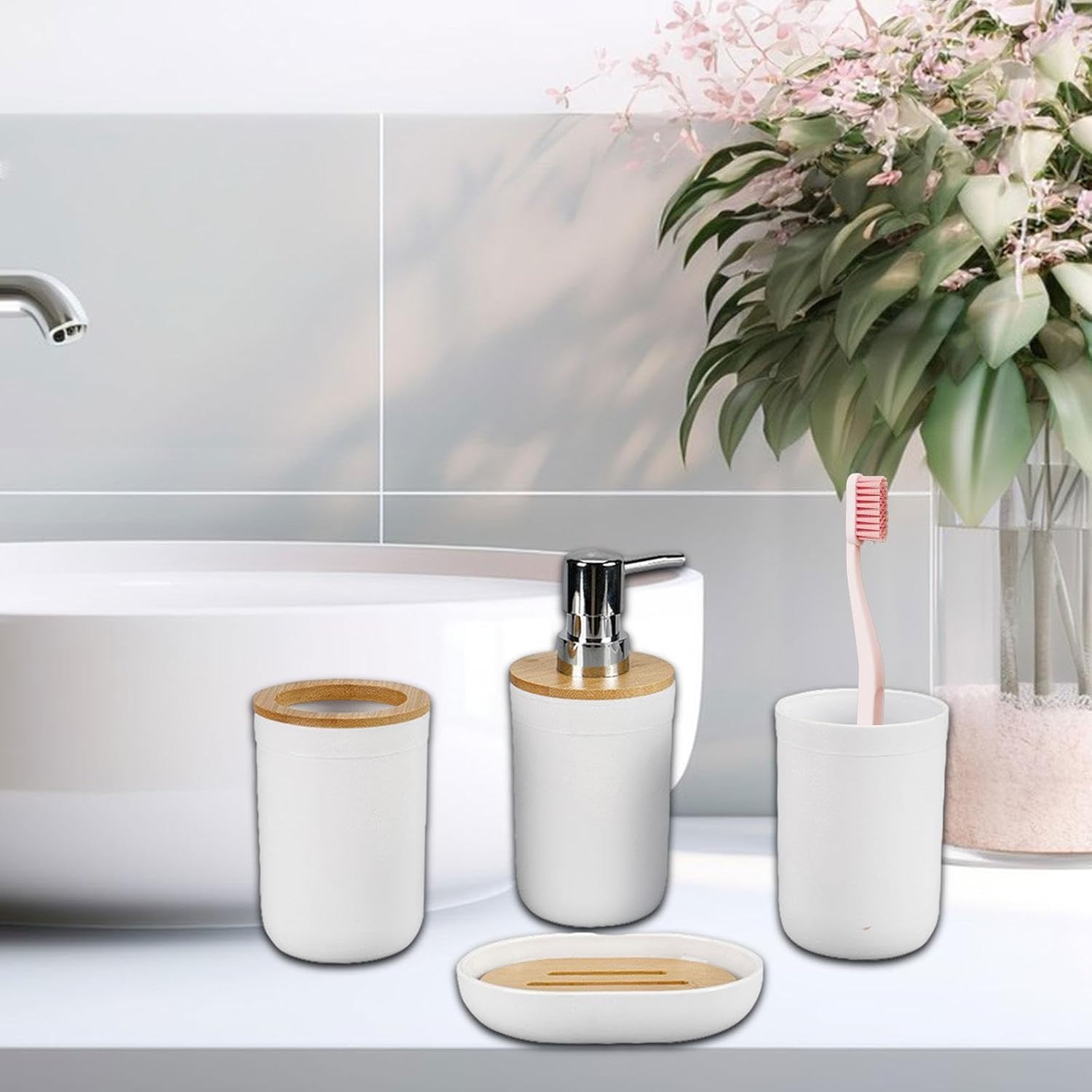 Ioensy 4X Bathroom Accessories Set White 1