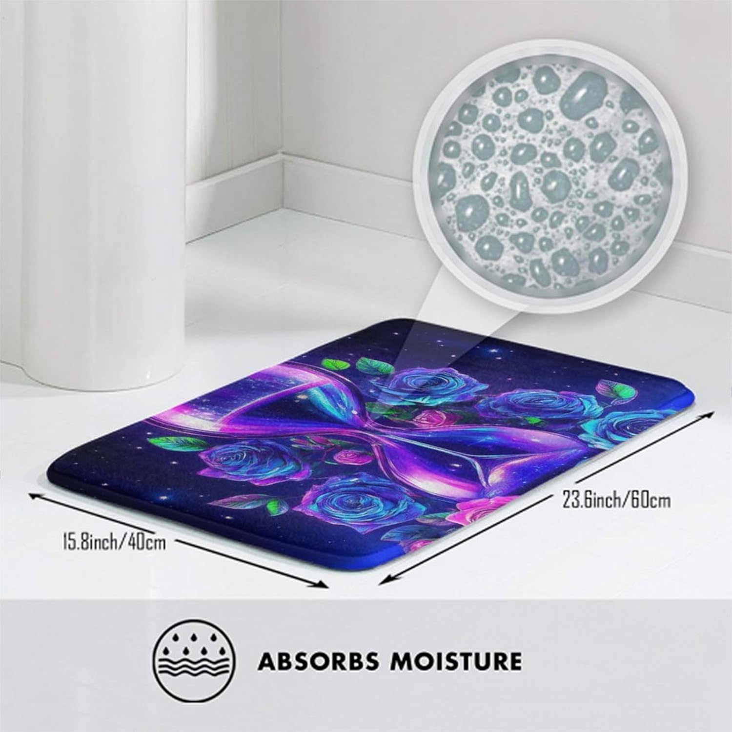 BoomDragon Anti-Slip Bath Mat with Trippy Magic Flowers Art
