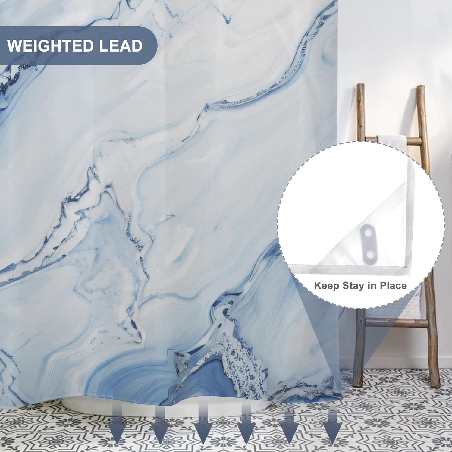 Marble Shower Curtain with Snap Liner 71x74 Inch 1
