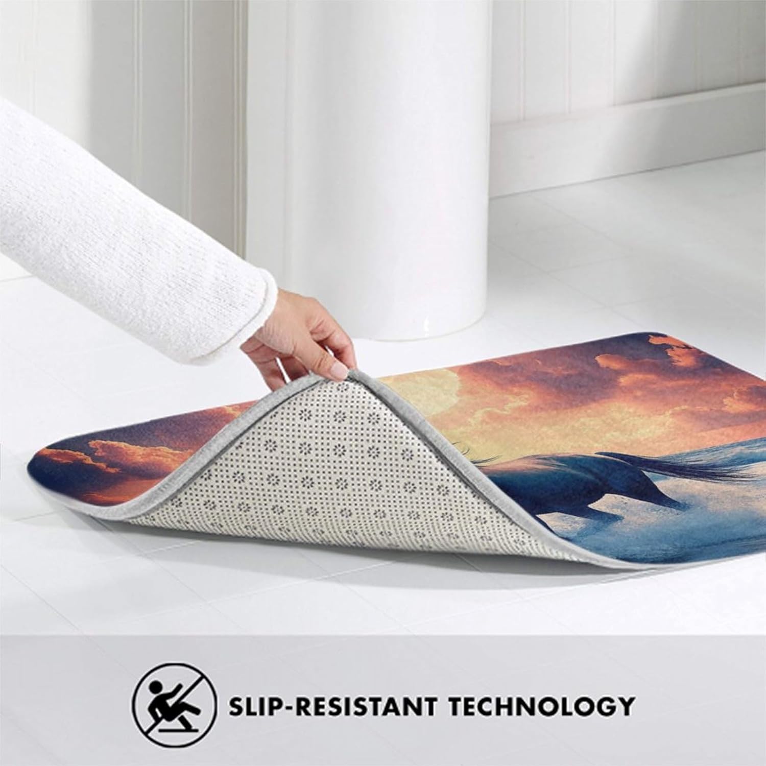 BoomDragon Anti-Slip Washable Bathtub Mat with Wild Horse Art