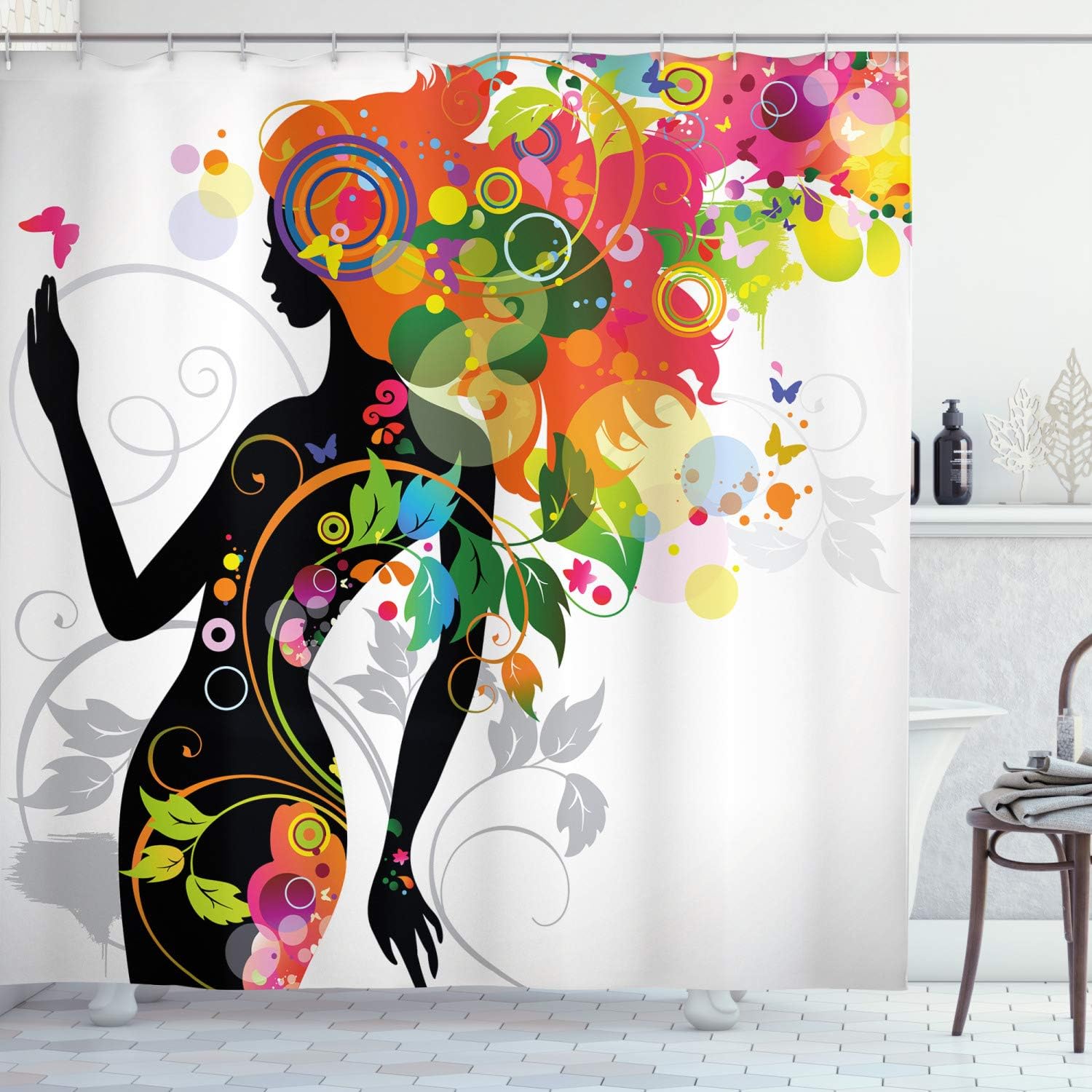 Ambesonne Colorful Shower Curtain Set with Hooks