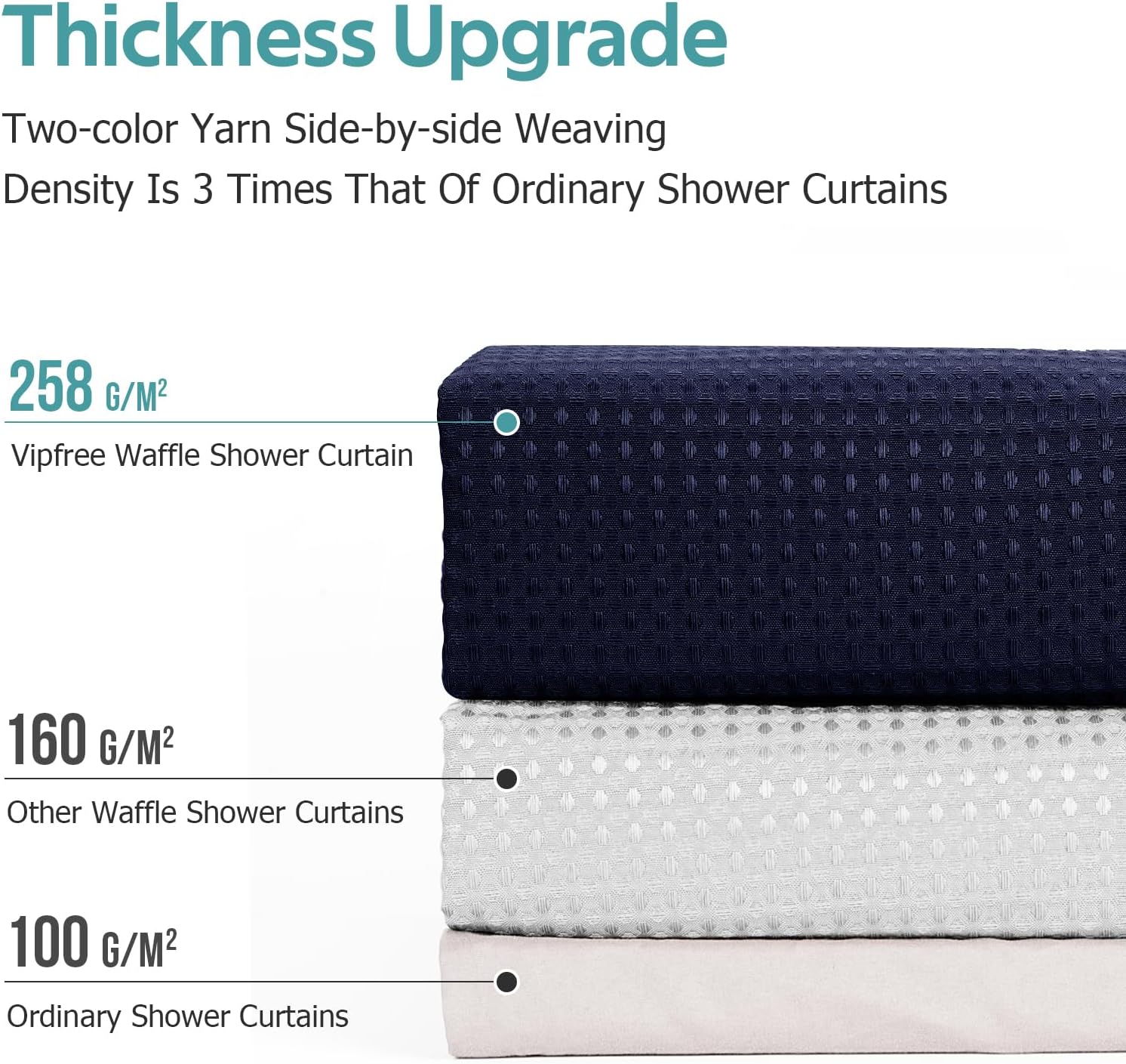 Vipfree No Hook Shower Curtain 72x74 Navy Blue