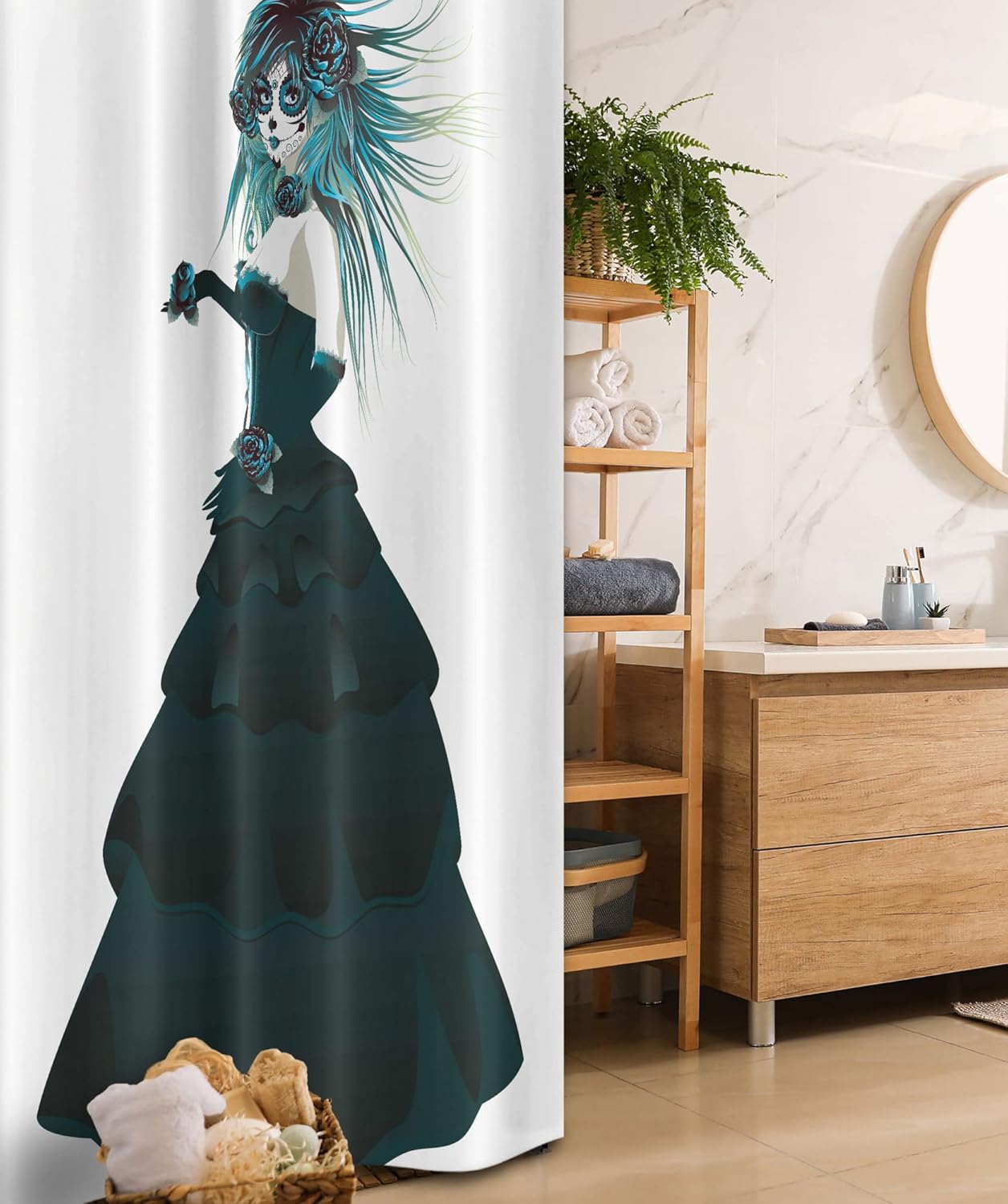 Ambesonne Gothic Halloween Shower Curtain Set 36x72 Inches White Teal
