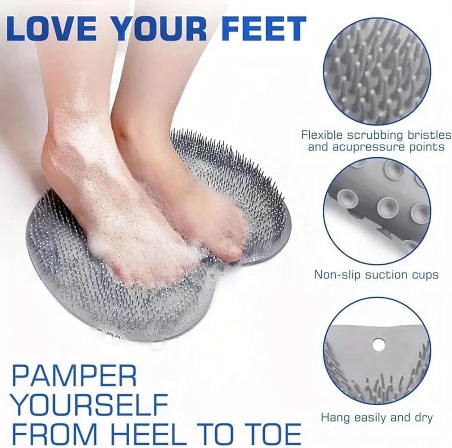 Gilusen Hands-Free Foot Scrubber Mat with Suction Cups Yellow