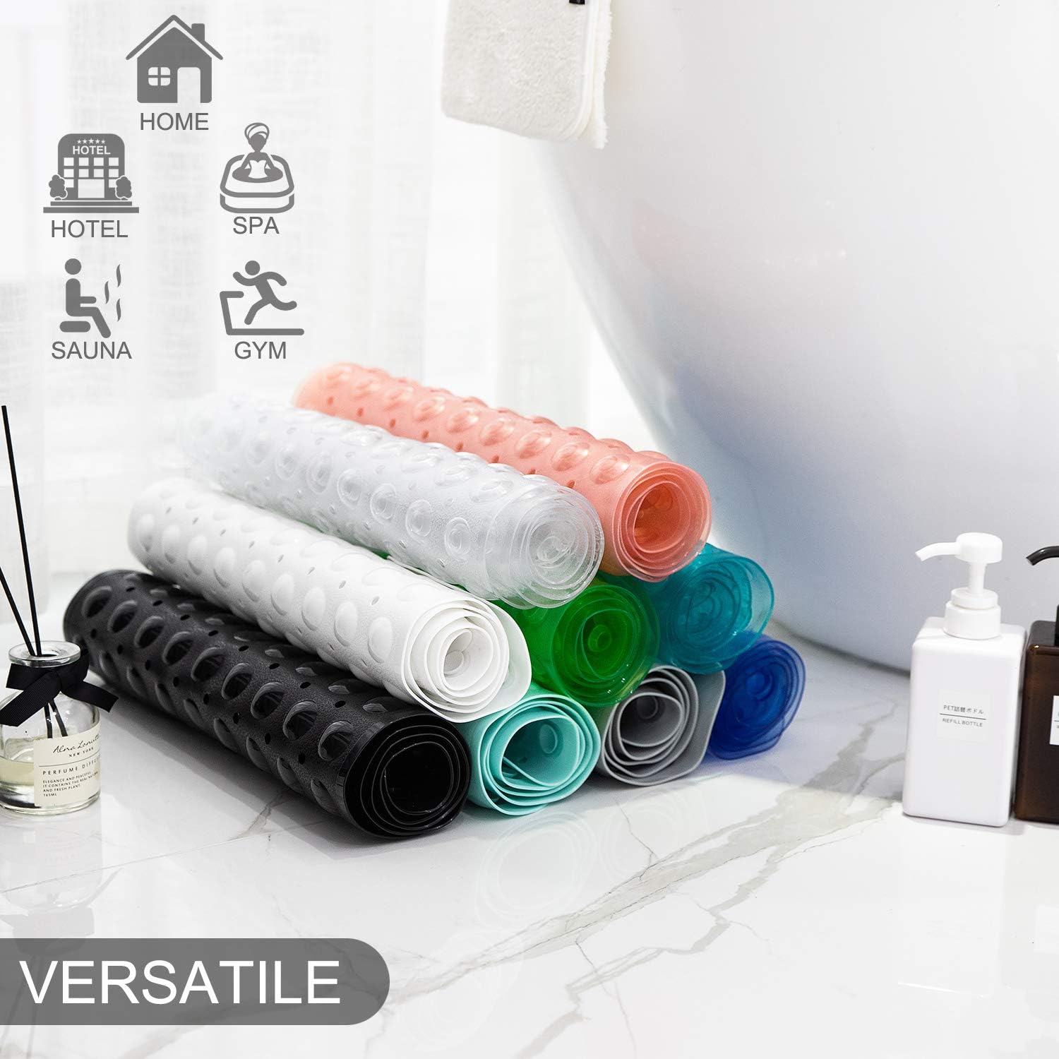 Extra Long Non-Slip Bathtub Mat with Drain Holes and Suction Cups