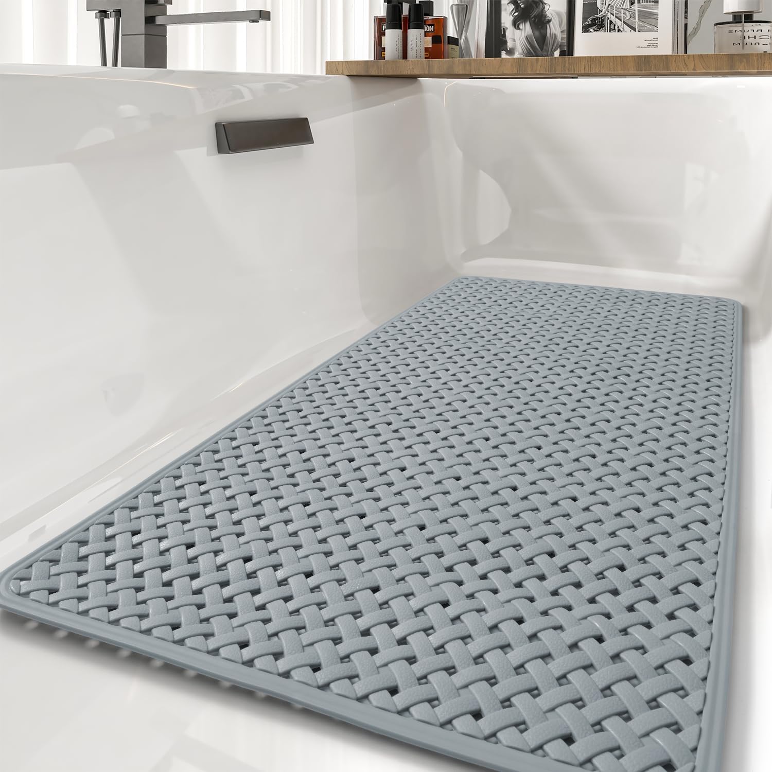 tchdio Non-Slip Bathtub Mat with Suction Cups and Drain Holes 1
