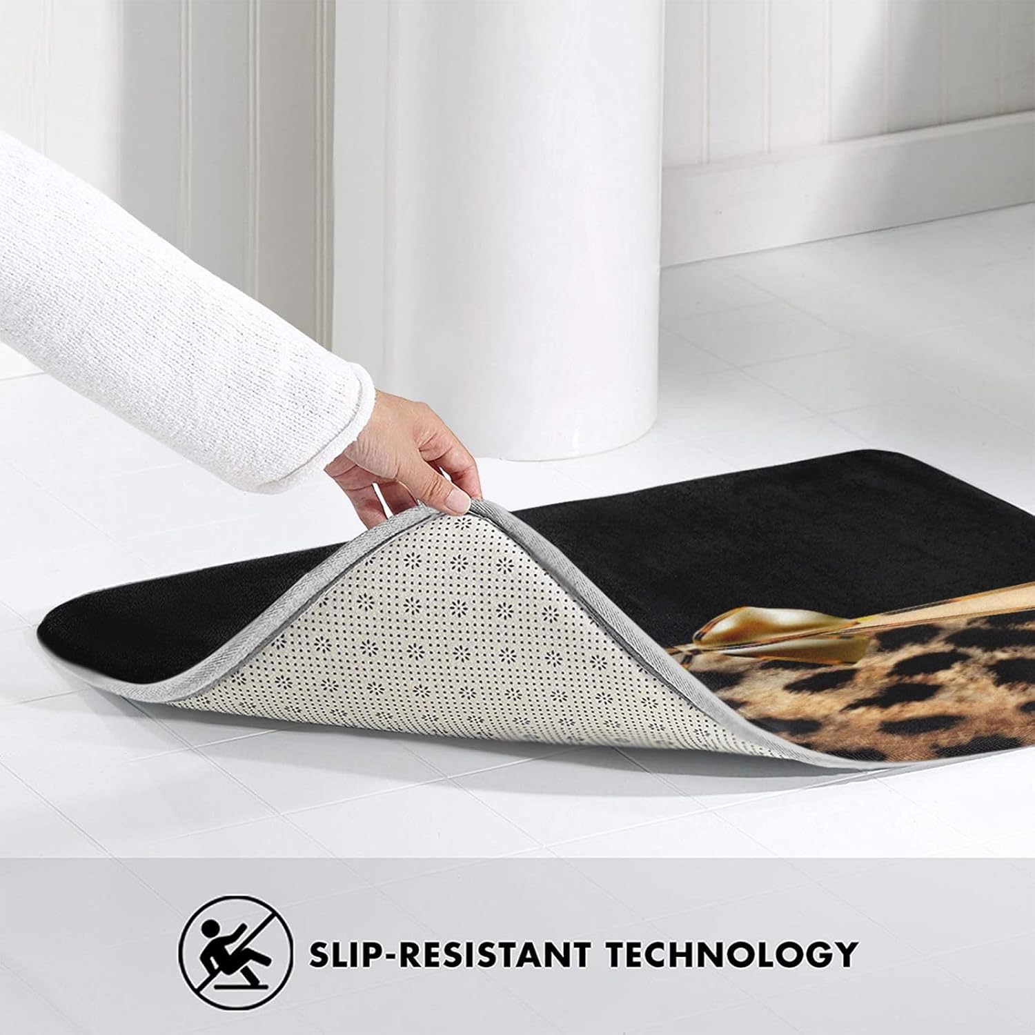 Uphome Leopard Print Bath Mat - Slip Resistant Washable 75x45cm