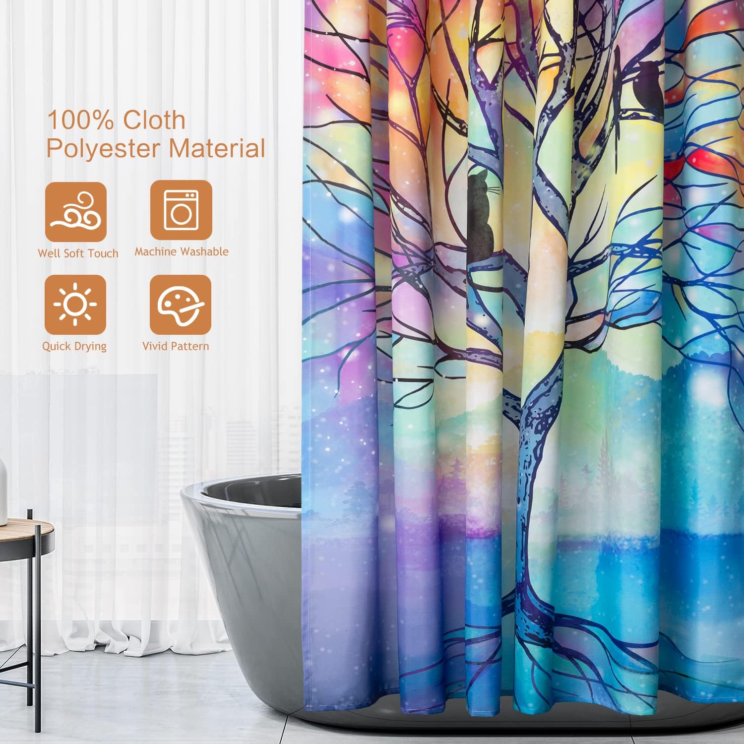 Lokigo Modern Tree and Birds Shower Curtain with 12 Hooks