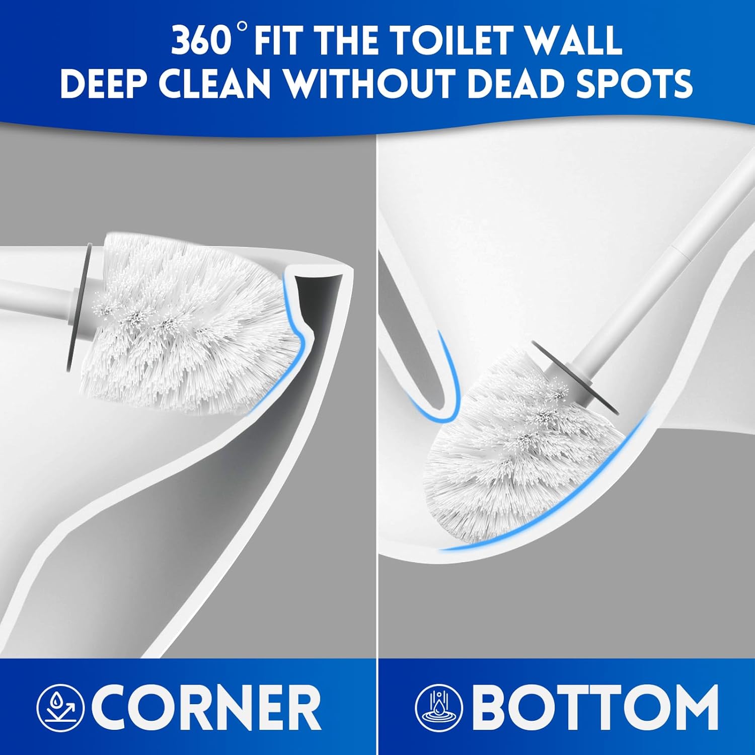 Y-in Hand Toilet Brush and Holder Set - Compact Durable Wall Mountable