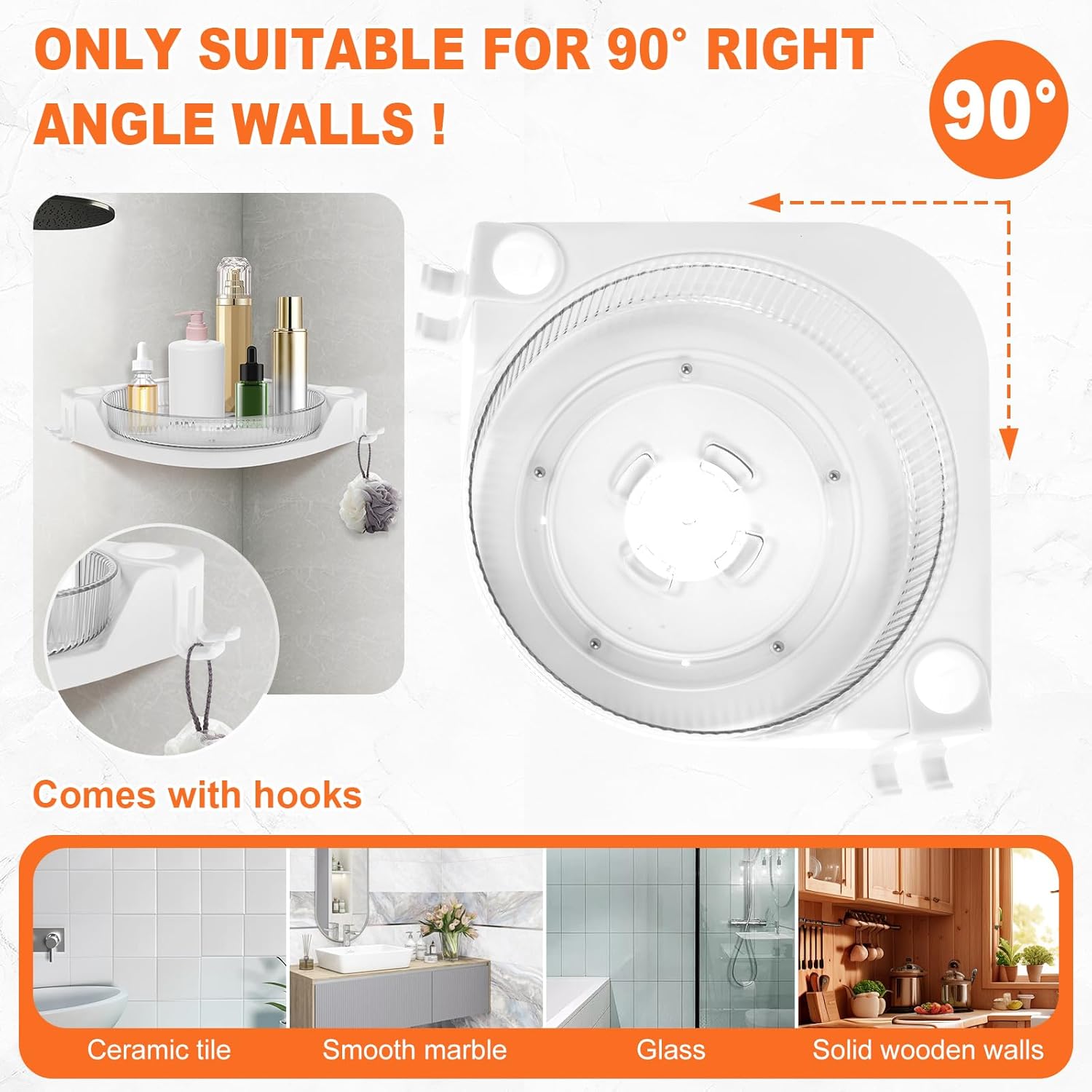 360 Rotating Corner Shower Caddy with Drainage