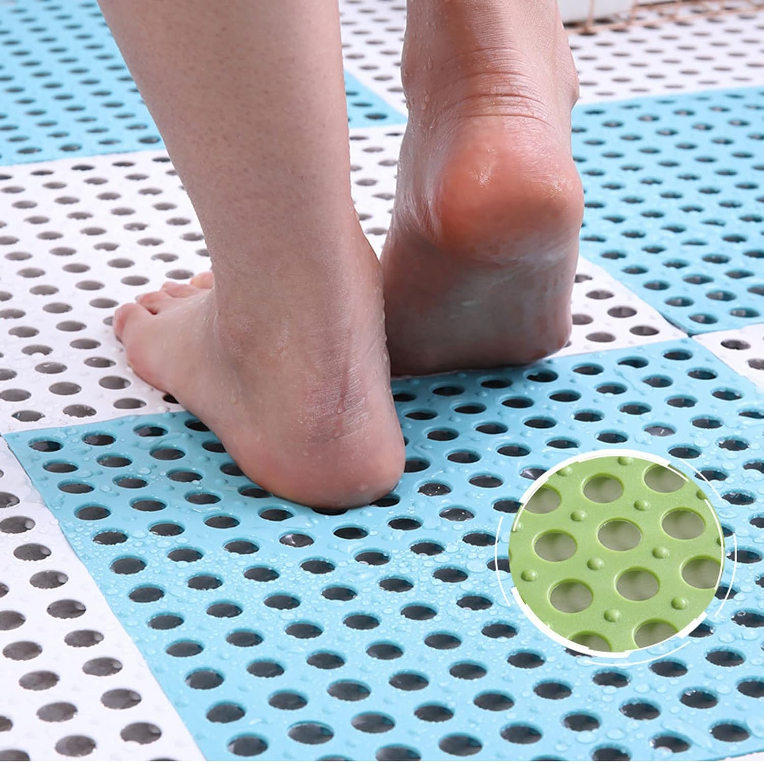 HUHJYUGE Non-Slip Square Shower Mat 12x12in with Drain Holes and Interlocking Design