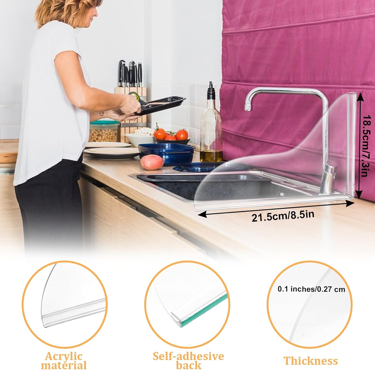 2 Pack Clear Waterproof Shower Splash Guards for Bathtub and Sink