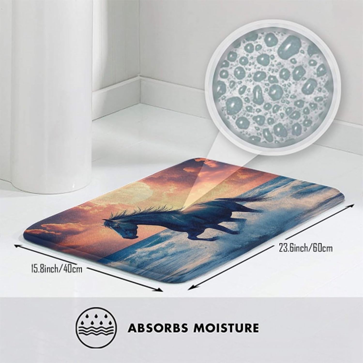 BoomDragon Anti-Slip Washable Bathtub Mat with Wild Horse Art