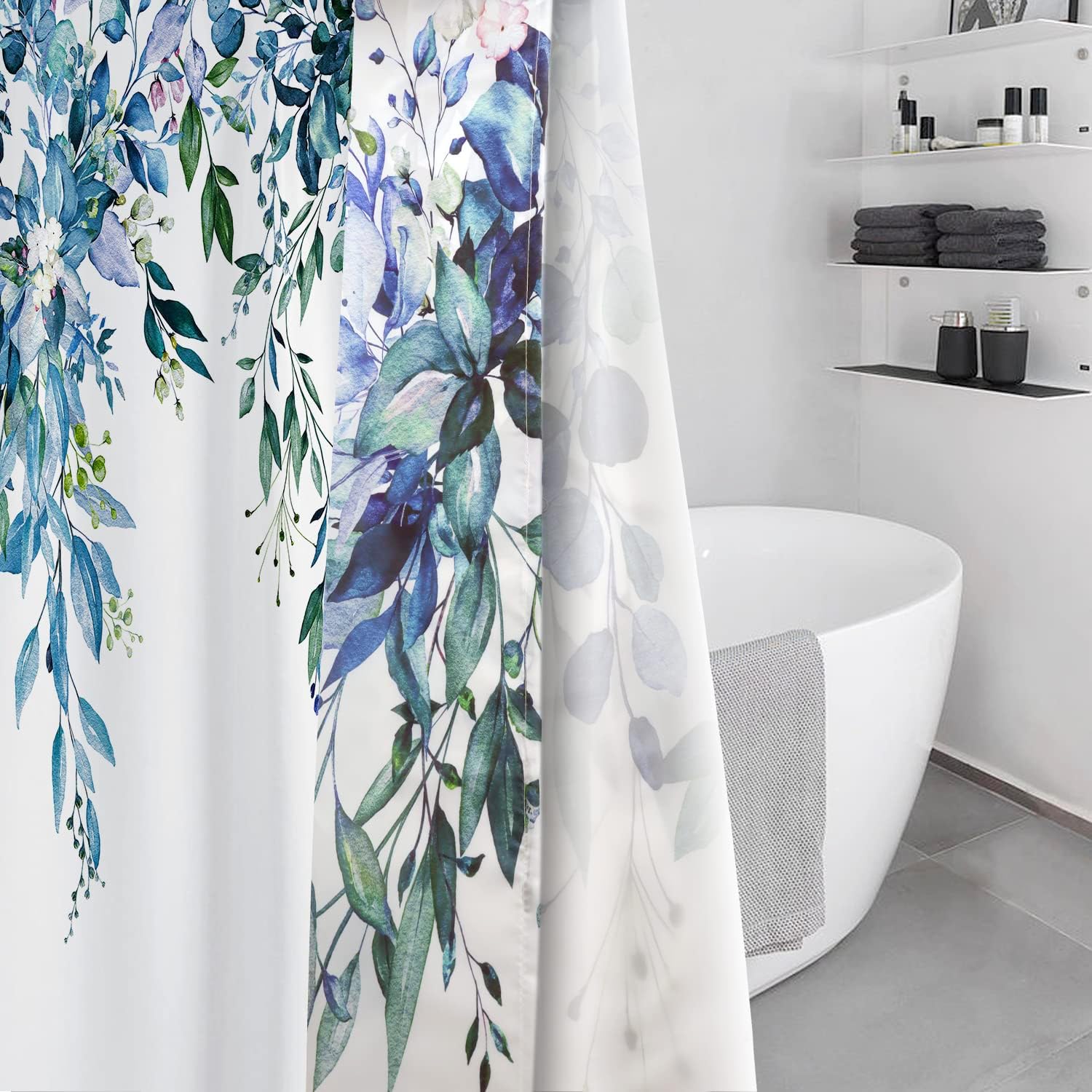 Extra Long Eucalyptus Leaves Shower Curtain 72x84 Inch