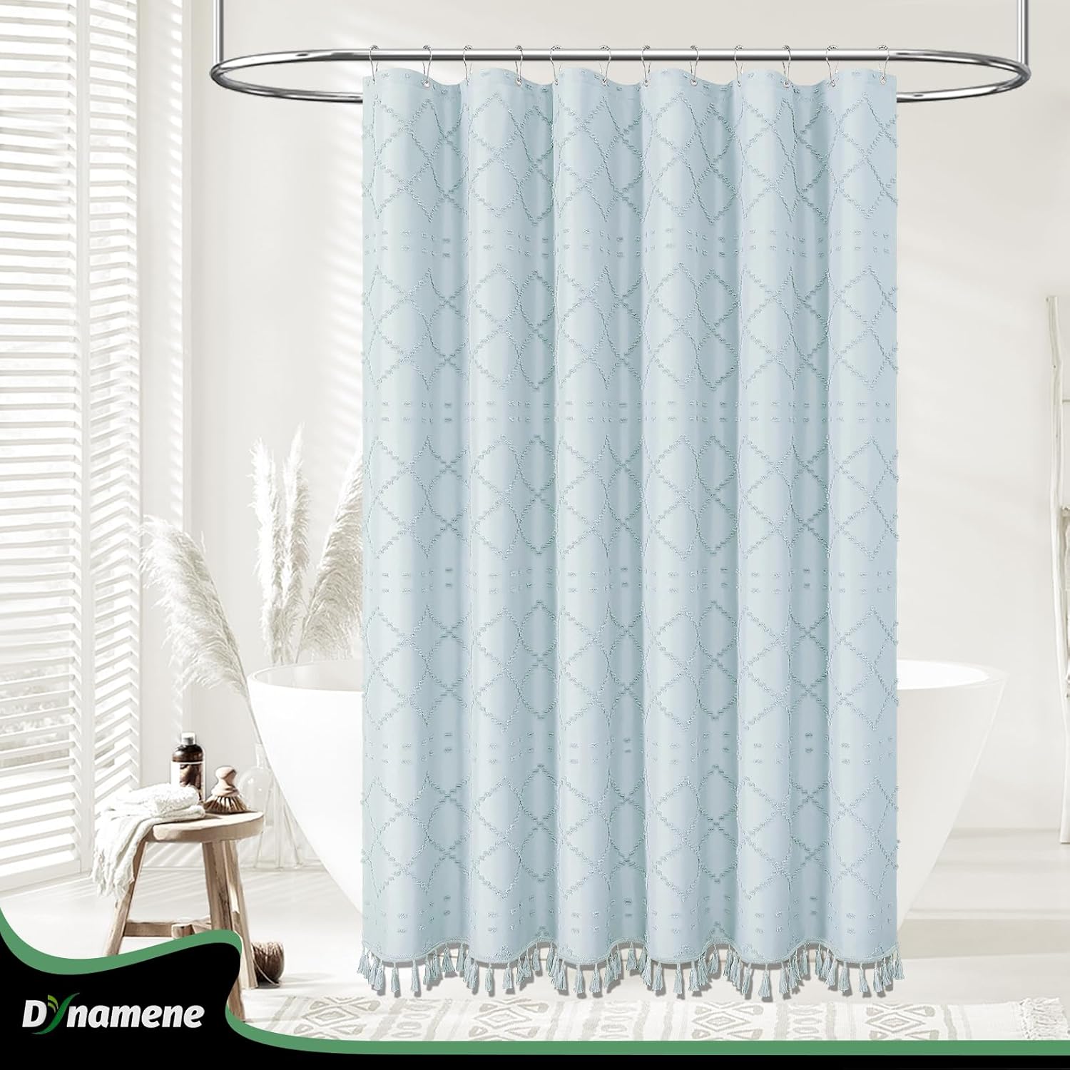 Dynamene Fog Blue Boho Shower Curtain Set