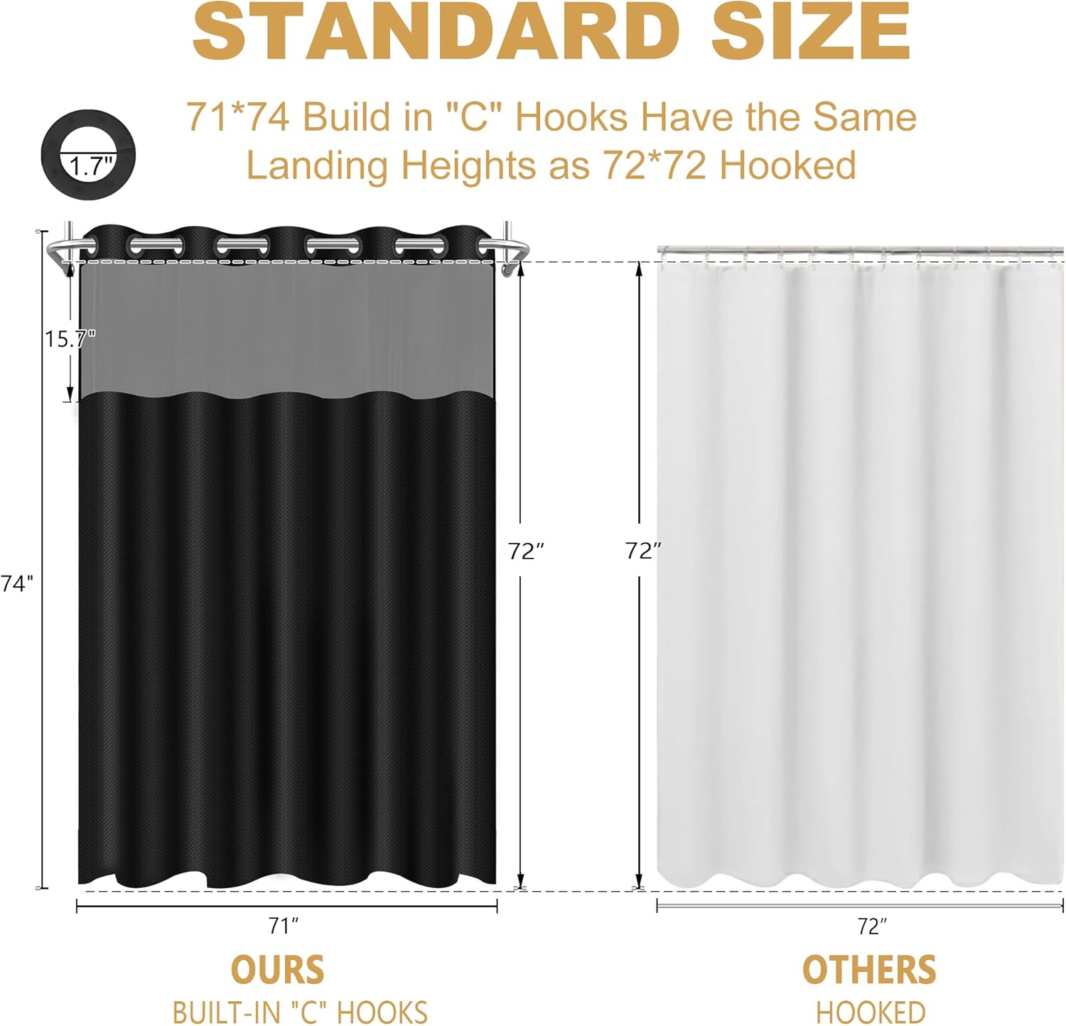 Wyljljy No Hook Shower Curtain Set with Mesh Window