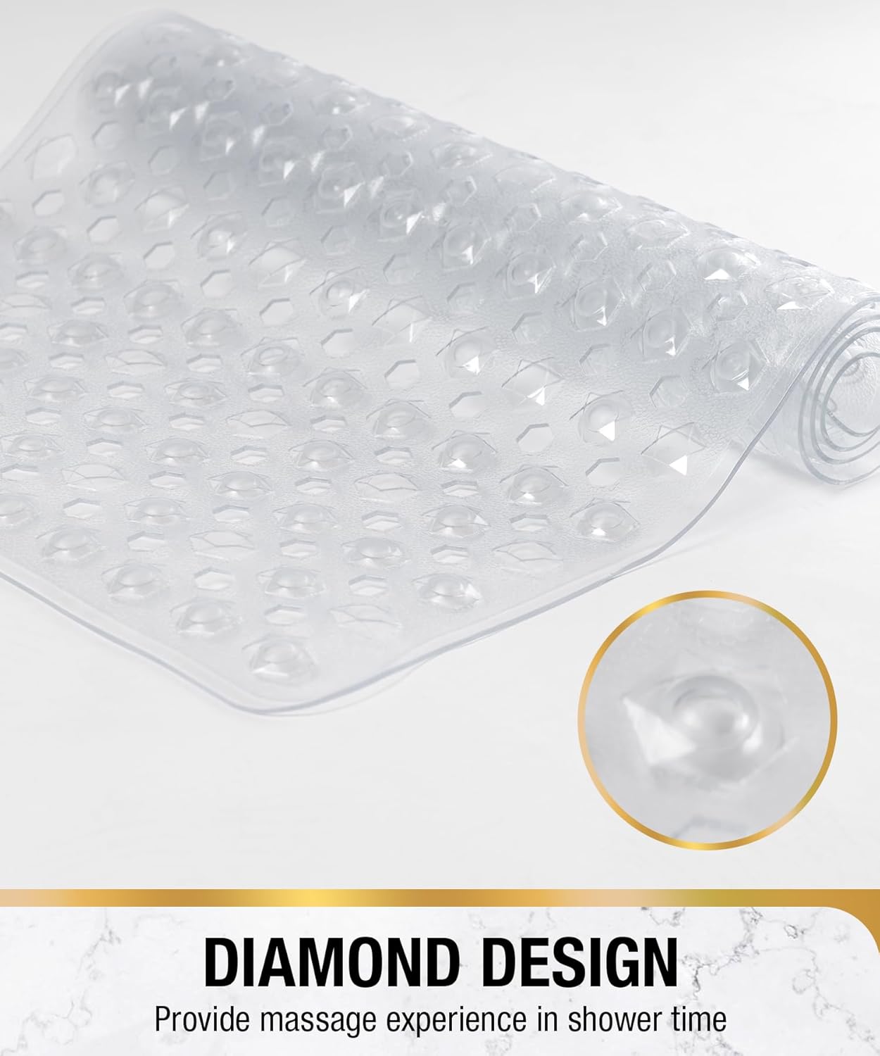 HITSLAM Non-Slip Bathtub Mat with Suction Cups 35x16 Inch