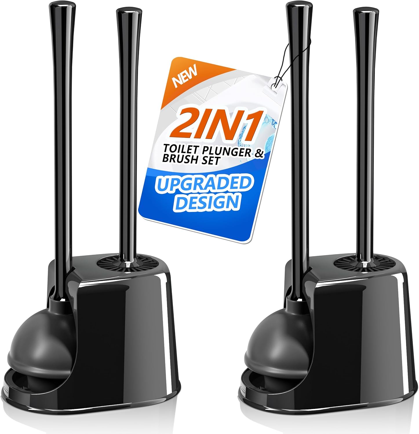 Trenti Toilet Plunger and Brush Set with Holder 2 Pack Black