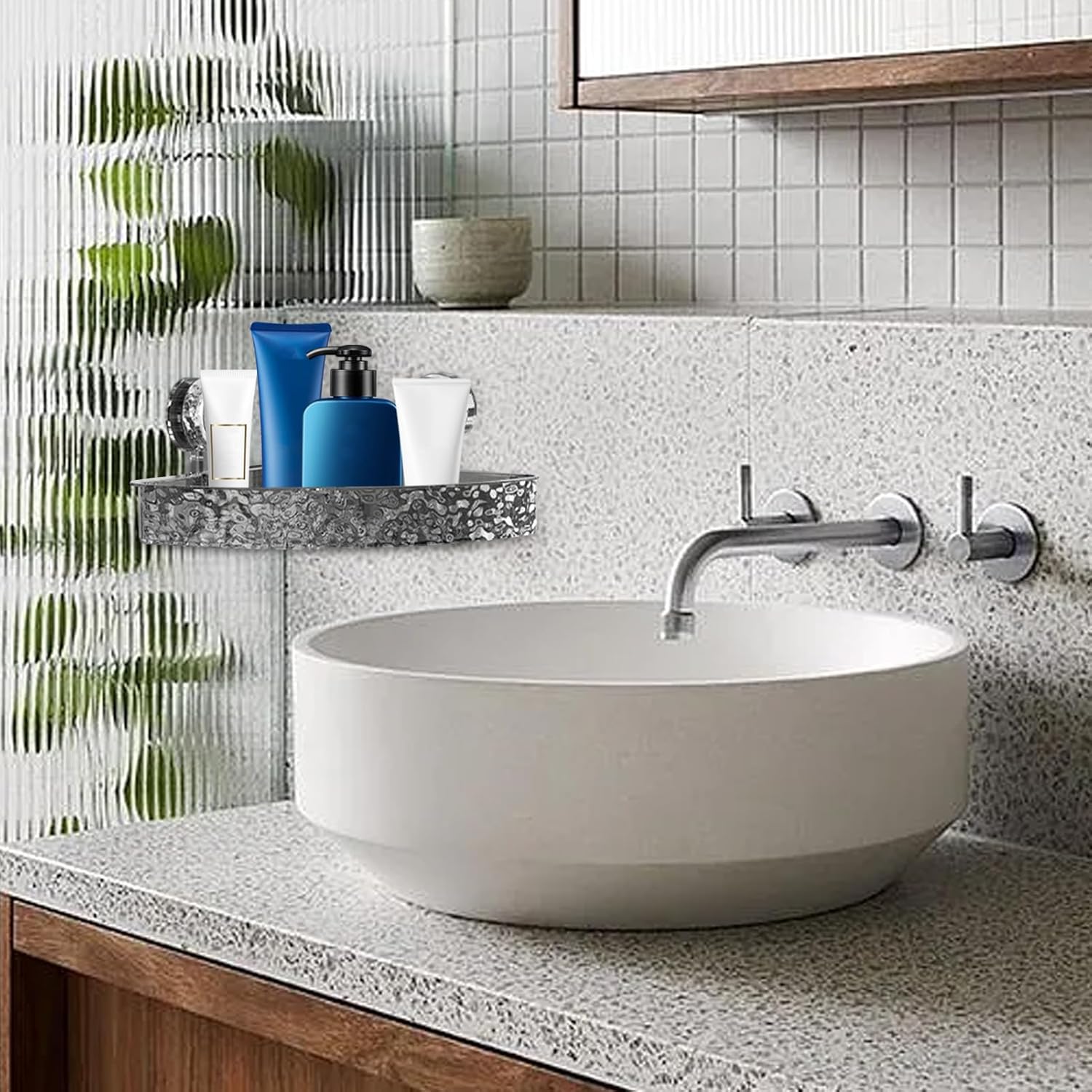 Awakentti Corner Shower Shelf No Drill Gray Storage Rack