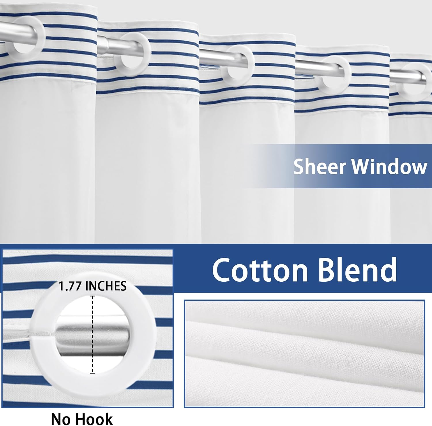 Awellife Boho Navy Striped Shower Curtain Set