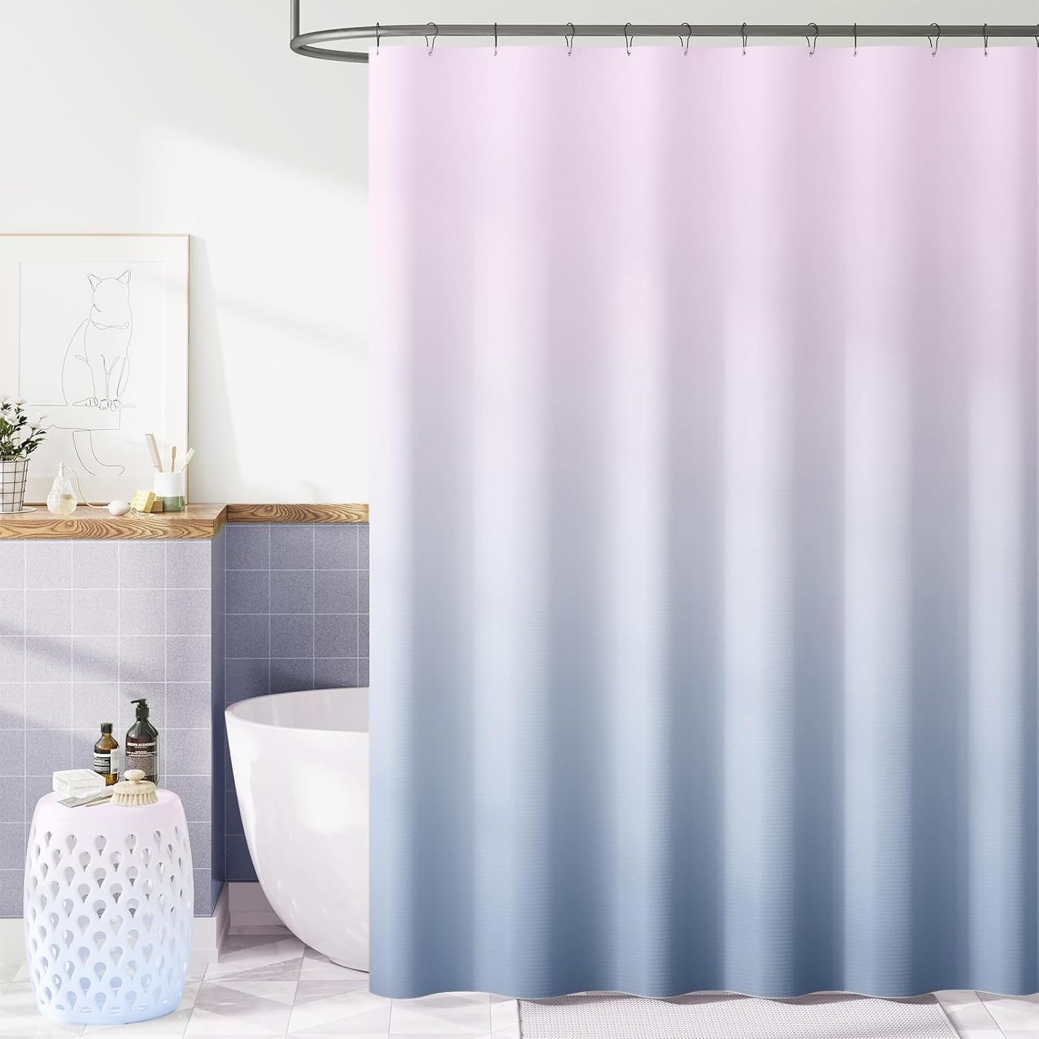 Jinchan Ombre Lilac Blue Shower Curtain Set