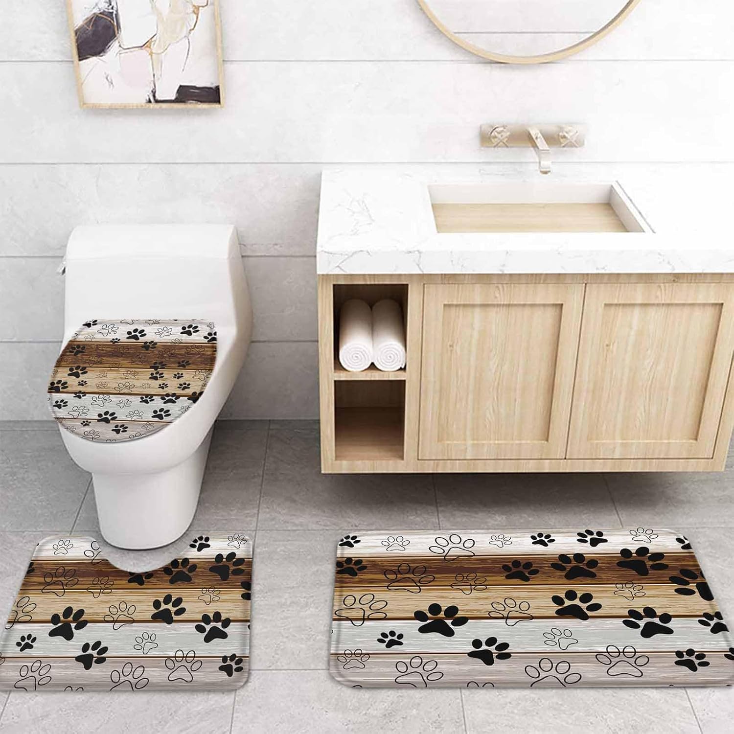 ZOE GARDEN Farmhouse Paw Print Bathroom Set 1