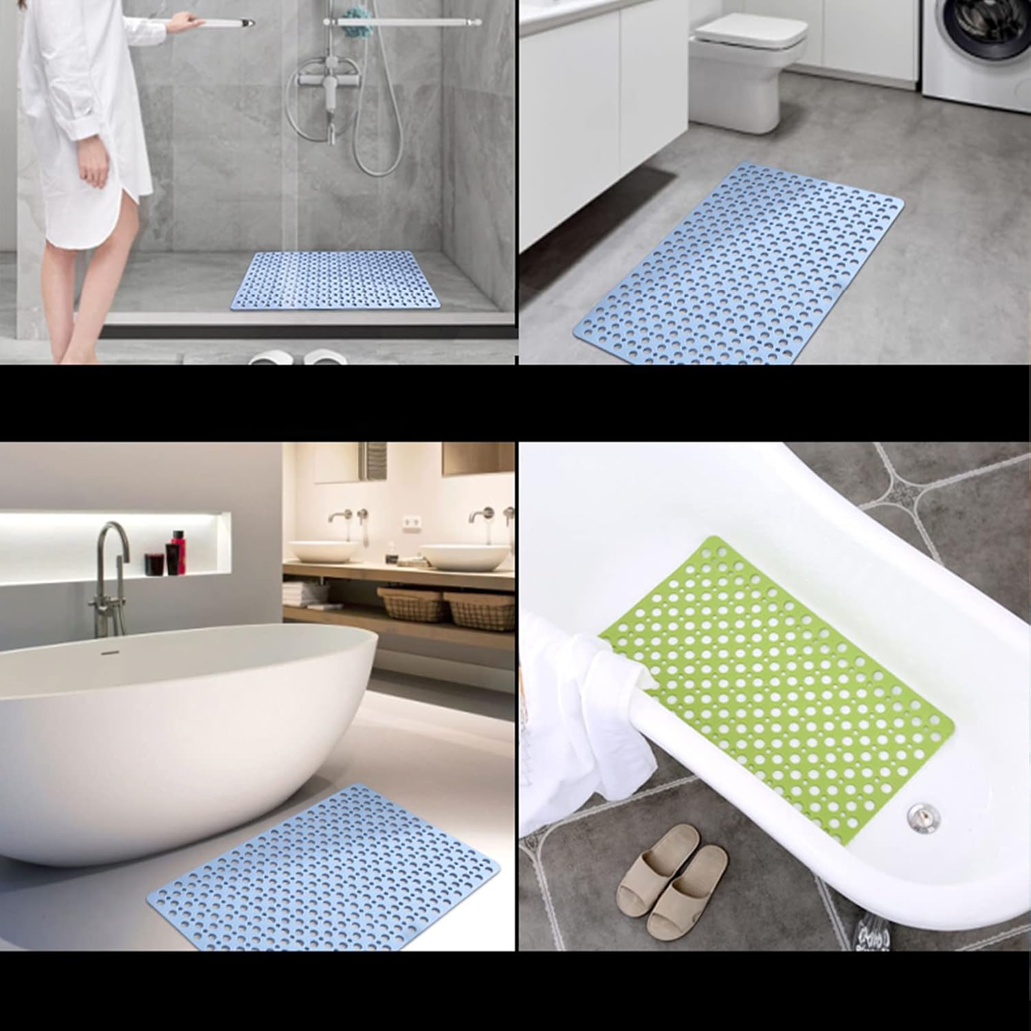 Anti Slip Bath Mat with Suction Cups and Drainage Pink 70x38cm