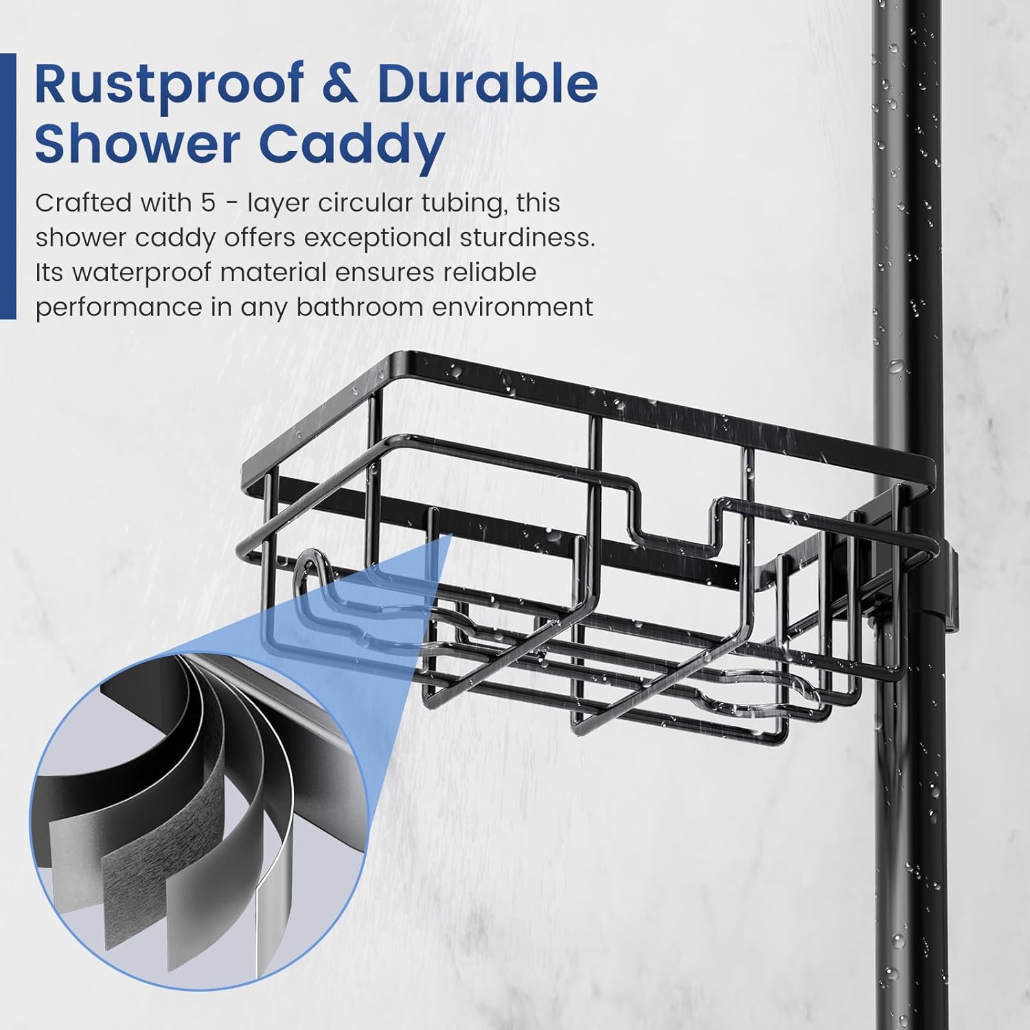 Mixoo Corner Shower Caddy - Adjustable Tension Pole with 6 Shelves