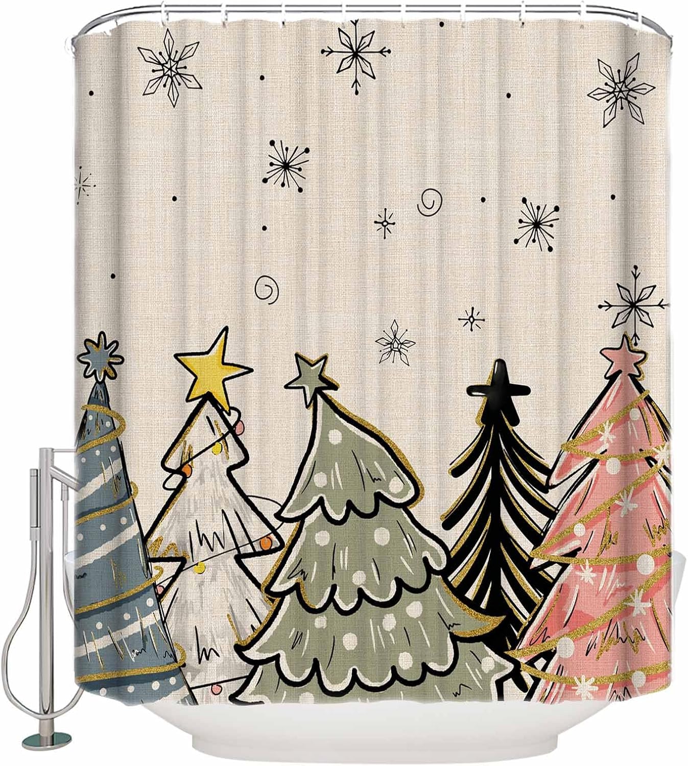 ZOE GARDEN 72x84 Winter Christmas Tree Shower Curtain Set with Hooks