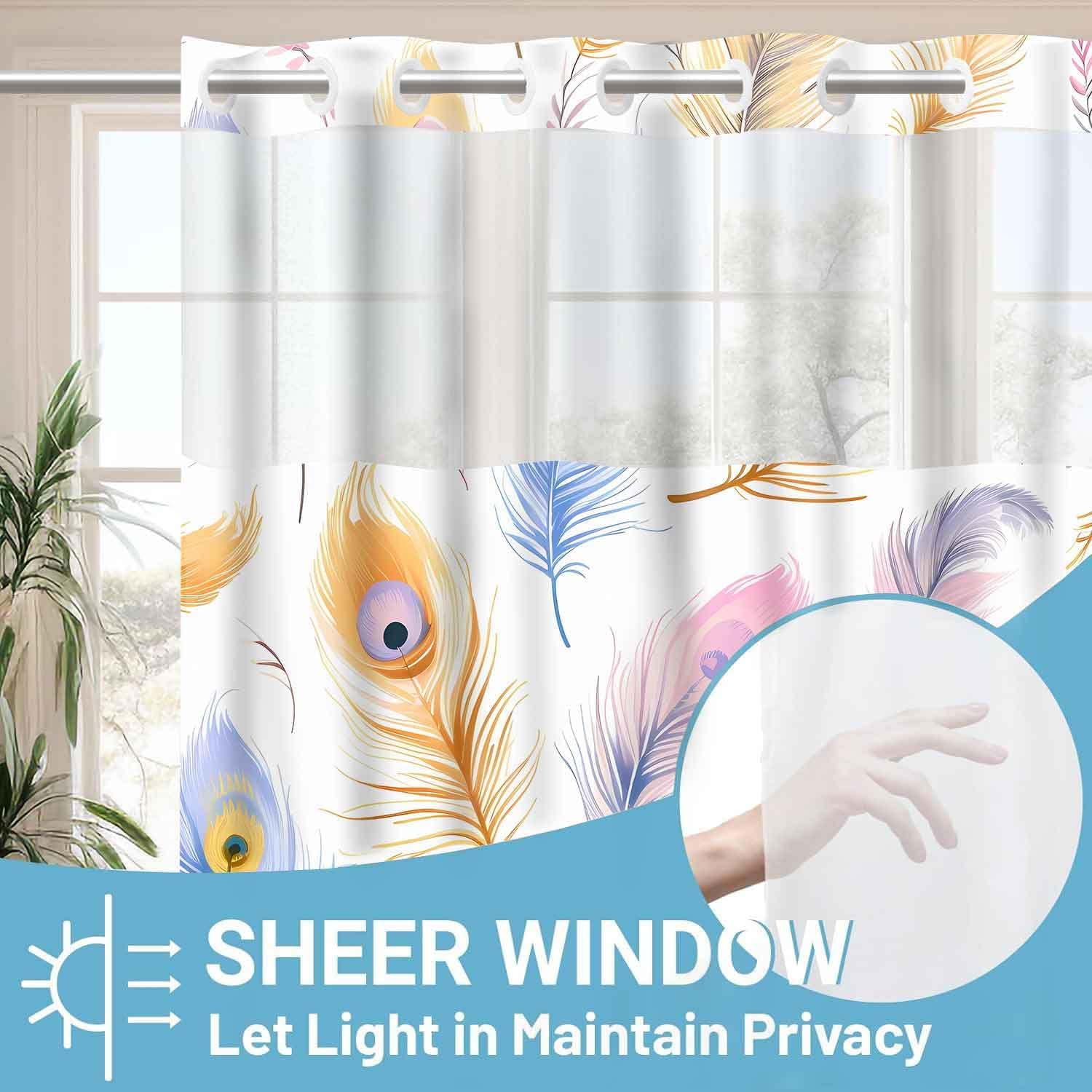 Gdmoon Colorful Peacock Feather Shower Curtain Set