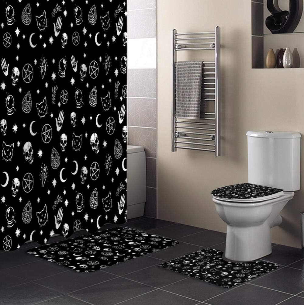 Uphome Black Bath Mat with Gothic Skull Moon Print